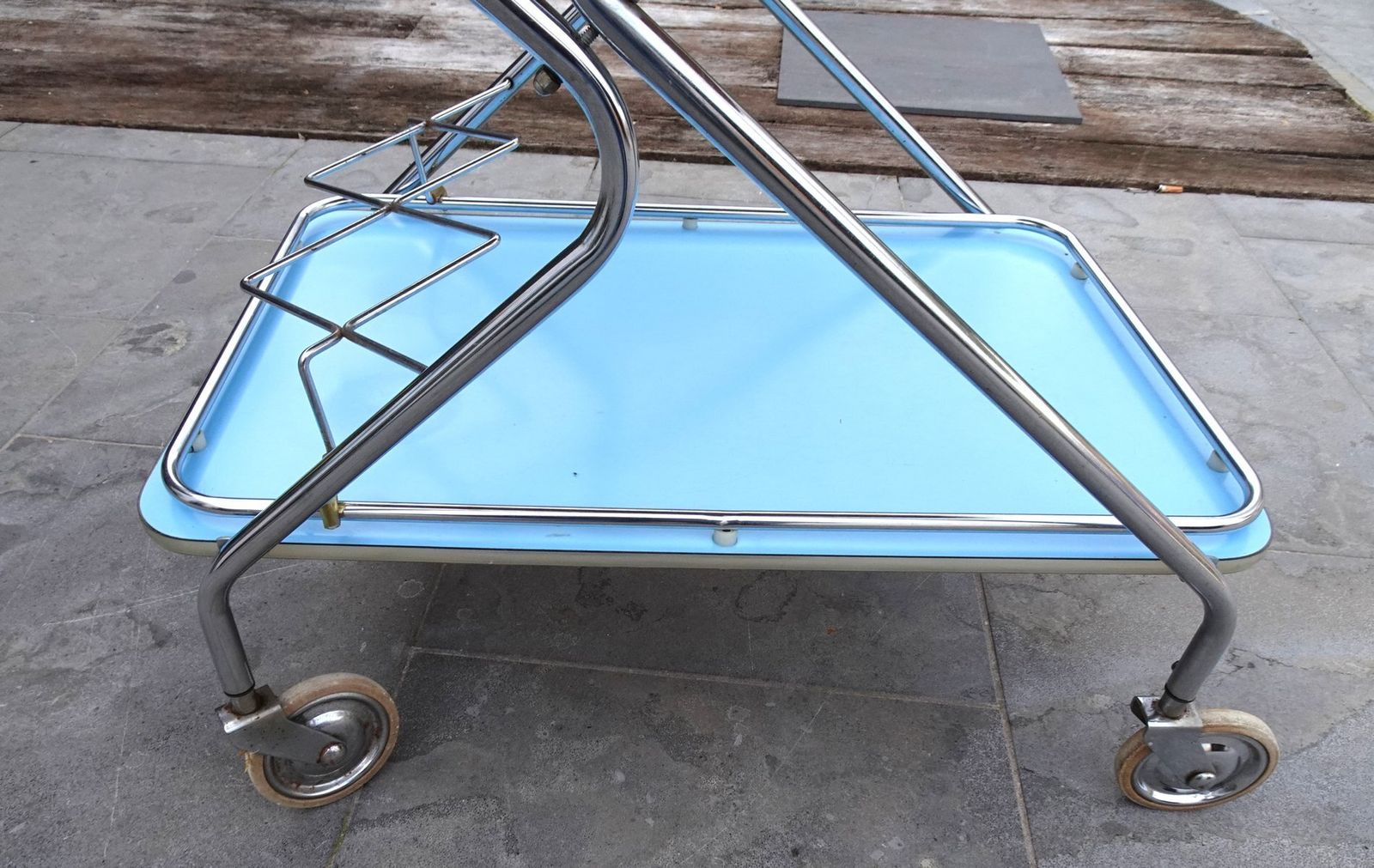 Bleu Formica And Chrome Plated Trolley With Removable Serving Tray From Torck, 1950s photo for sale