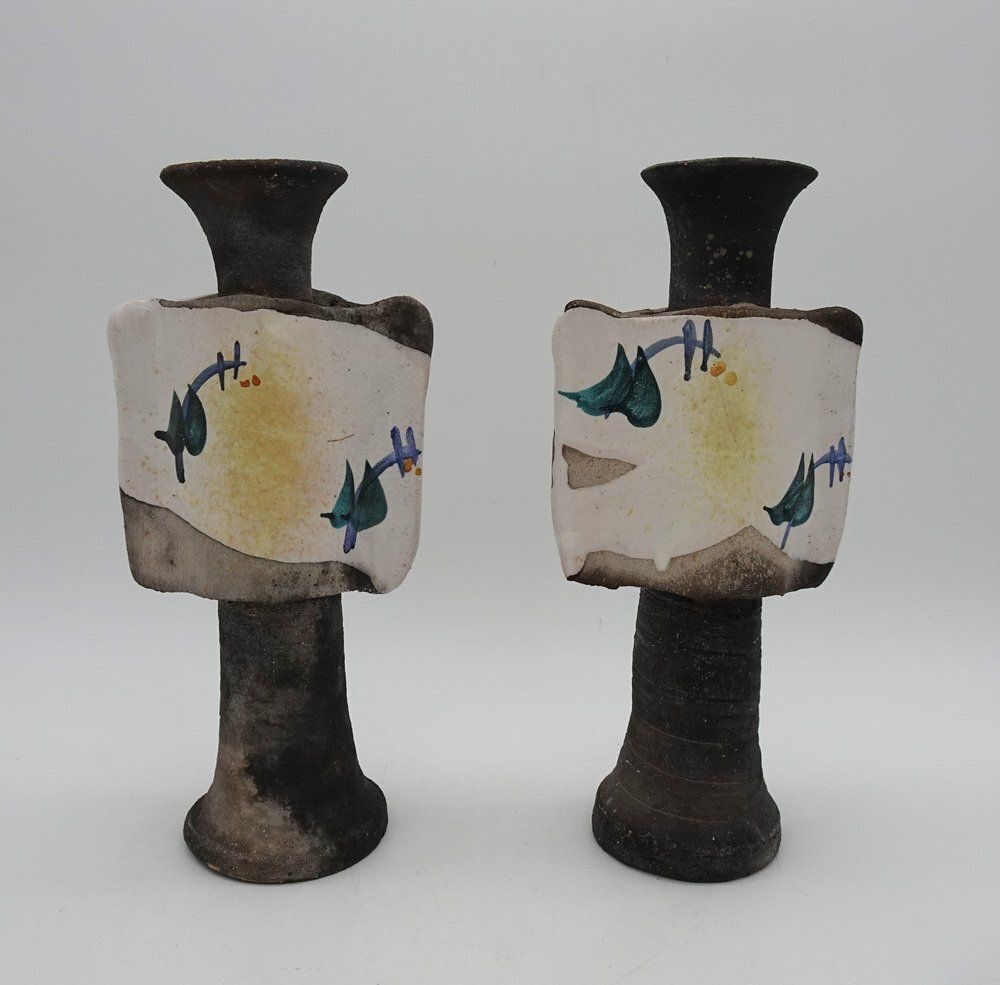 Mid Century Brutalist Ceramic Vases Or Candleholders, 1980s, Set Of 2 photo buy