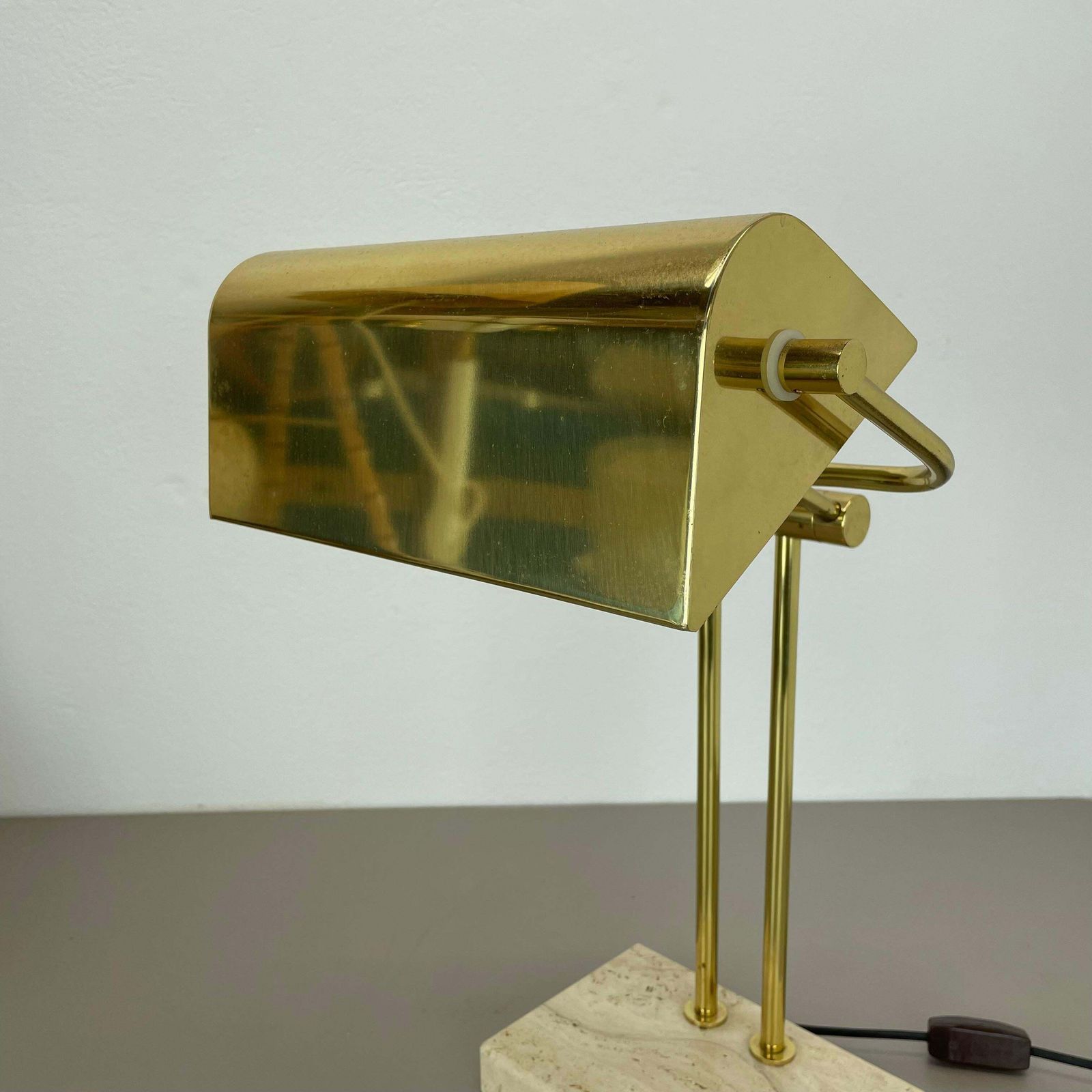 Modernist Travertine And Brass Table Light By Hillebrand Leuchten, Germany, 1980 photo Lighting
