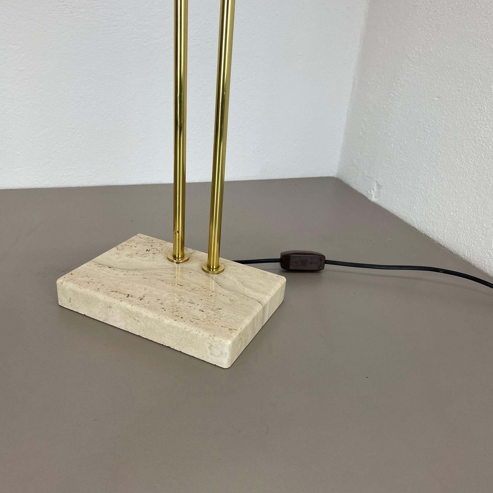 Modernist Travertine And Brass Table Light By Hillebrand Leuchten, Germany, 1980 photo vintage