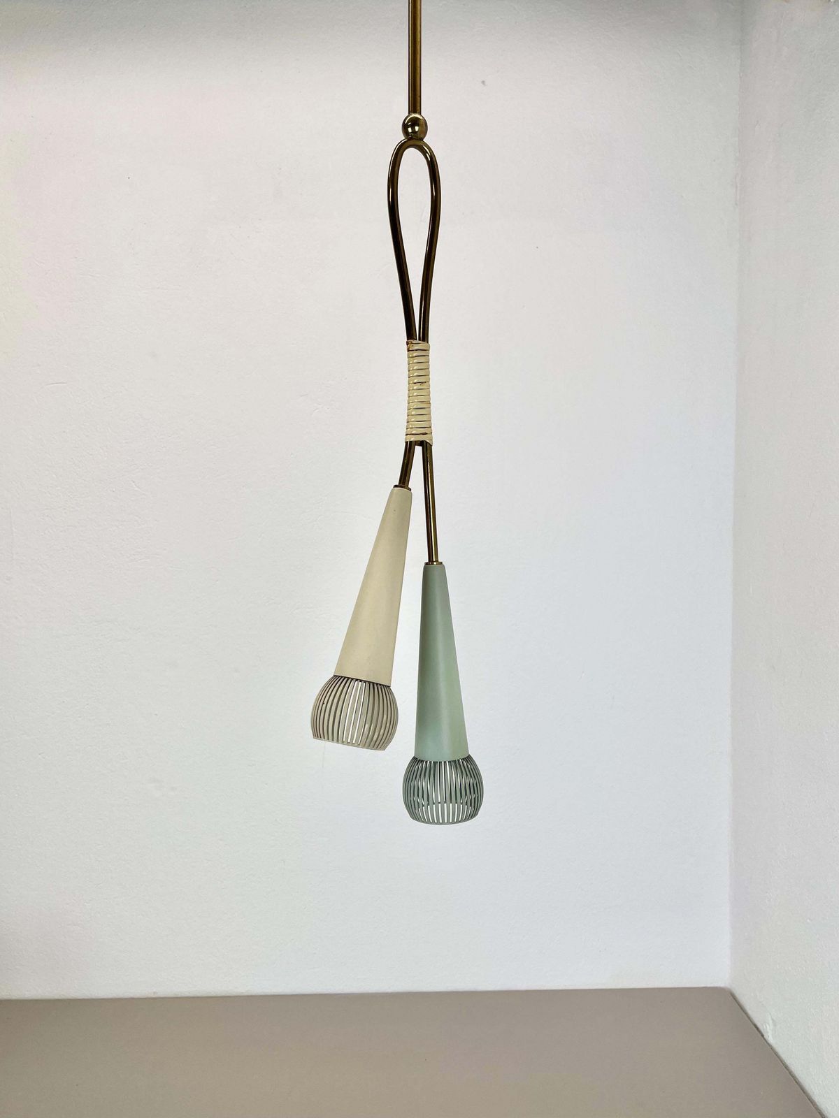 Large 92cm Midcentury Stilnovo Style Brass And Metal Hanging Light, Italy 1950 photo furniture