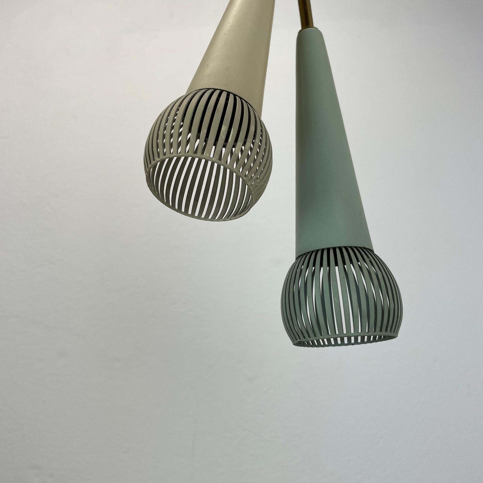 photo furniture Large 92cm Midcentury Stilnovo Style Brass And Metal Hanging Light, Italy 1950