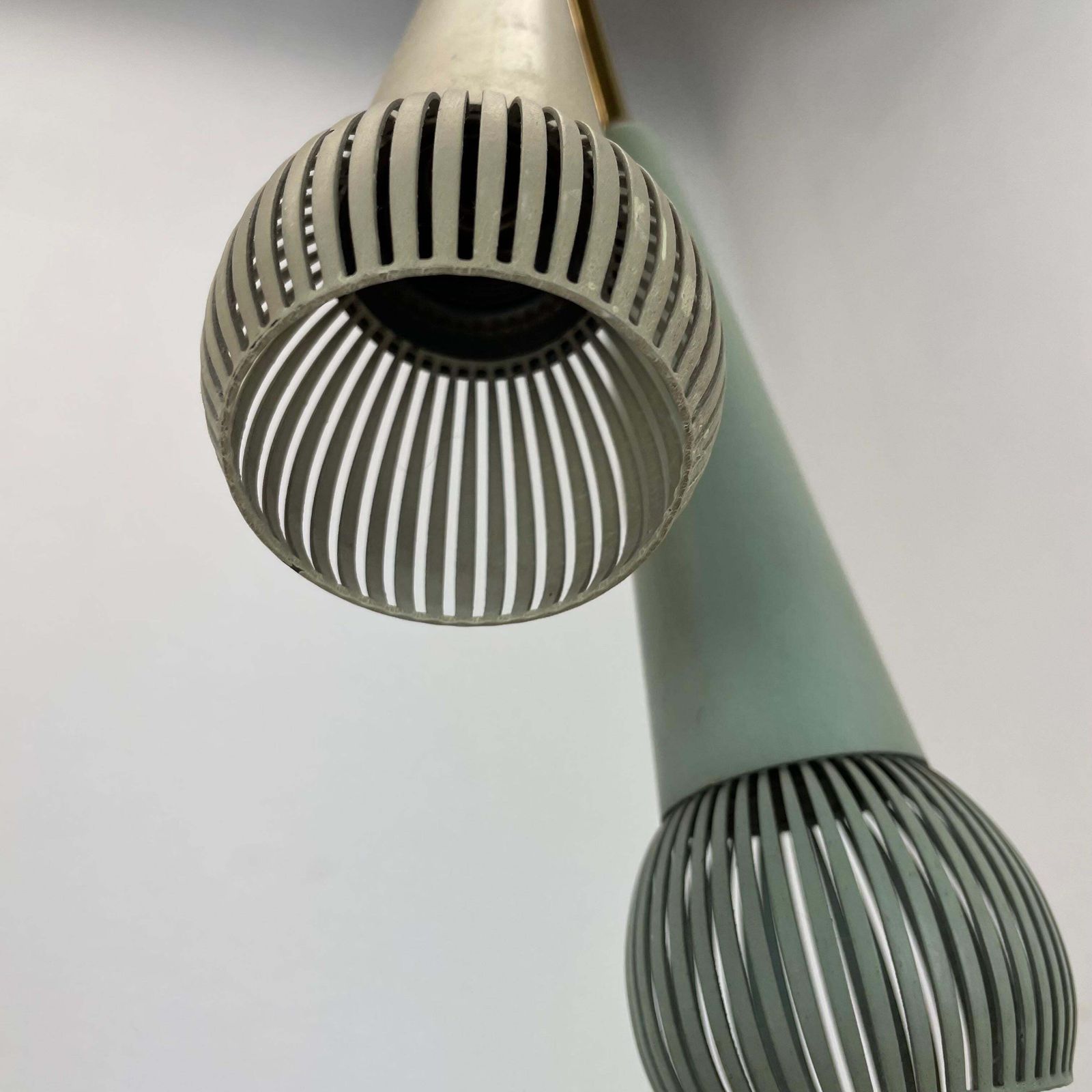 Lighting Large 92cm Midcentury Stilnovo Style Brass And Metal Hanging Light, Italy 1950 photo