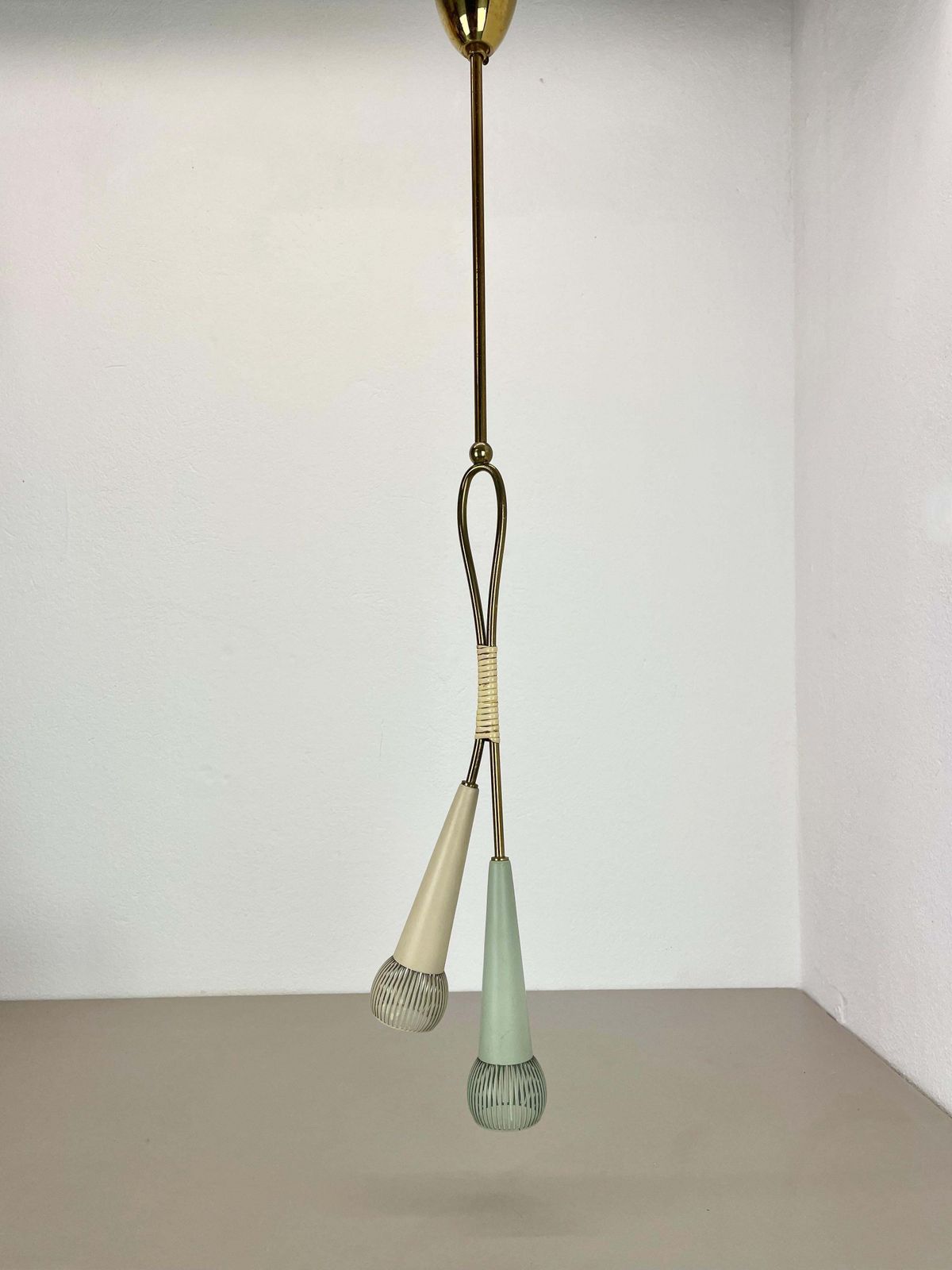 photo buy Large 92cm Midcentury Stilnovo Style Brass And Metal Hanging Light, Italy 1950