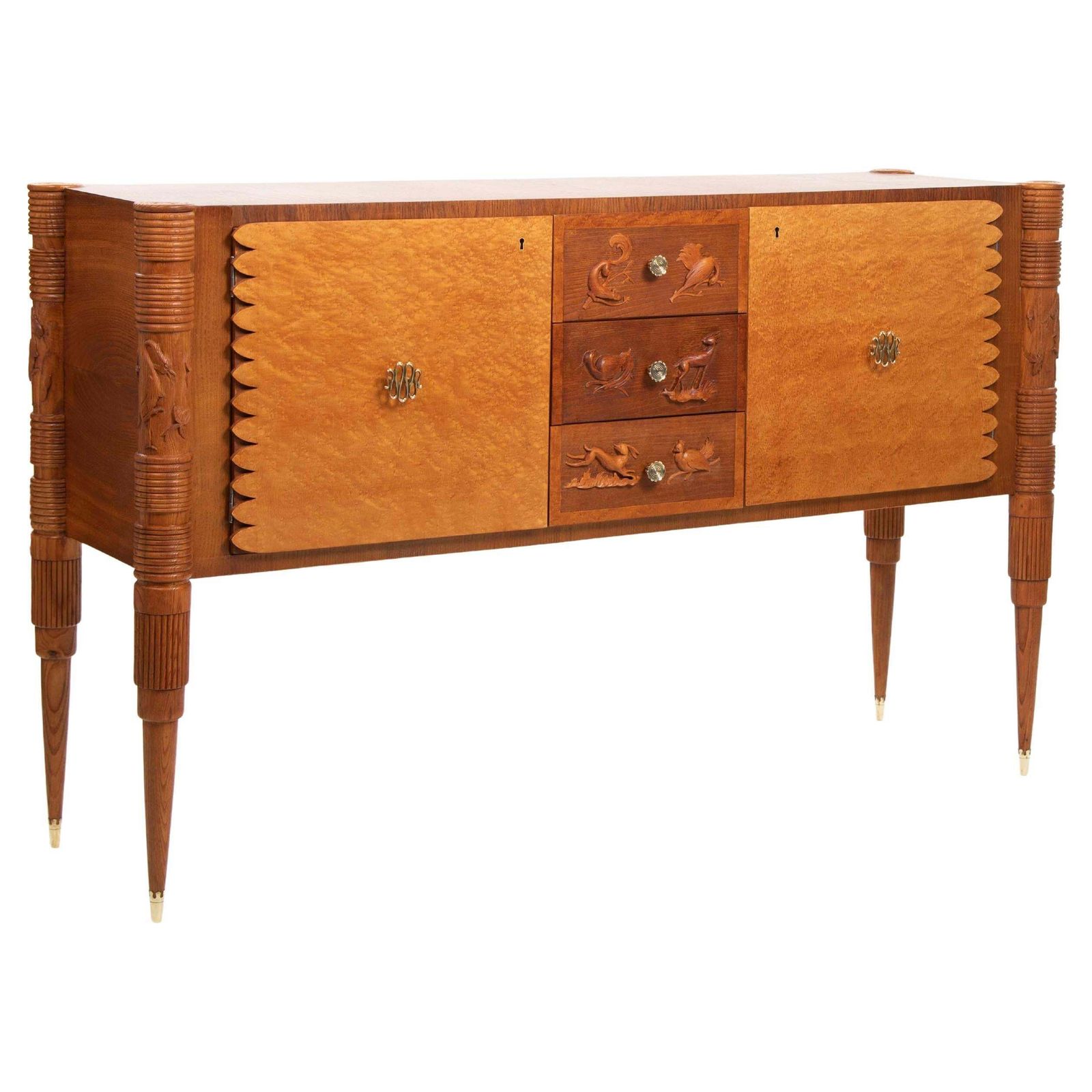 Italian Artistic Oak Sideboard With Naturalistic Carvings By Pierluigi Colli 40s