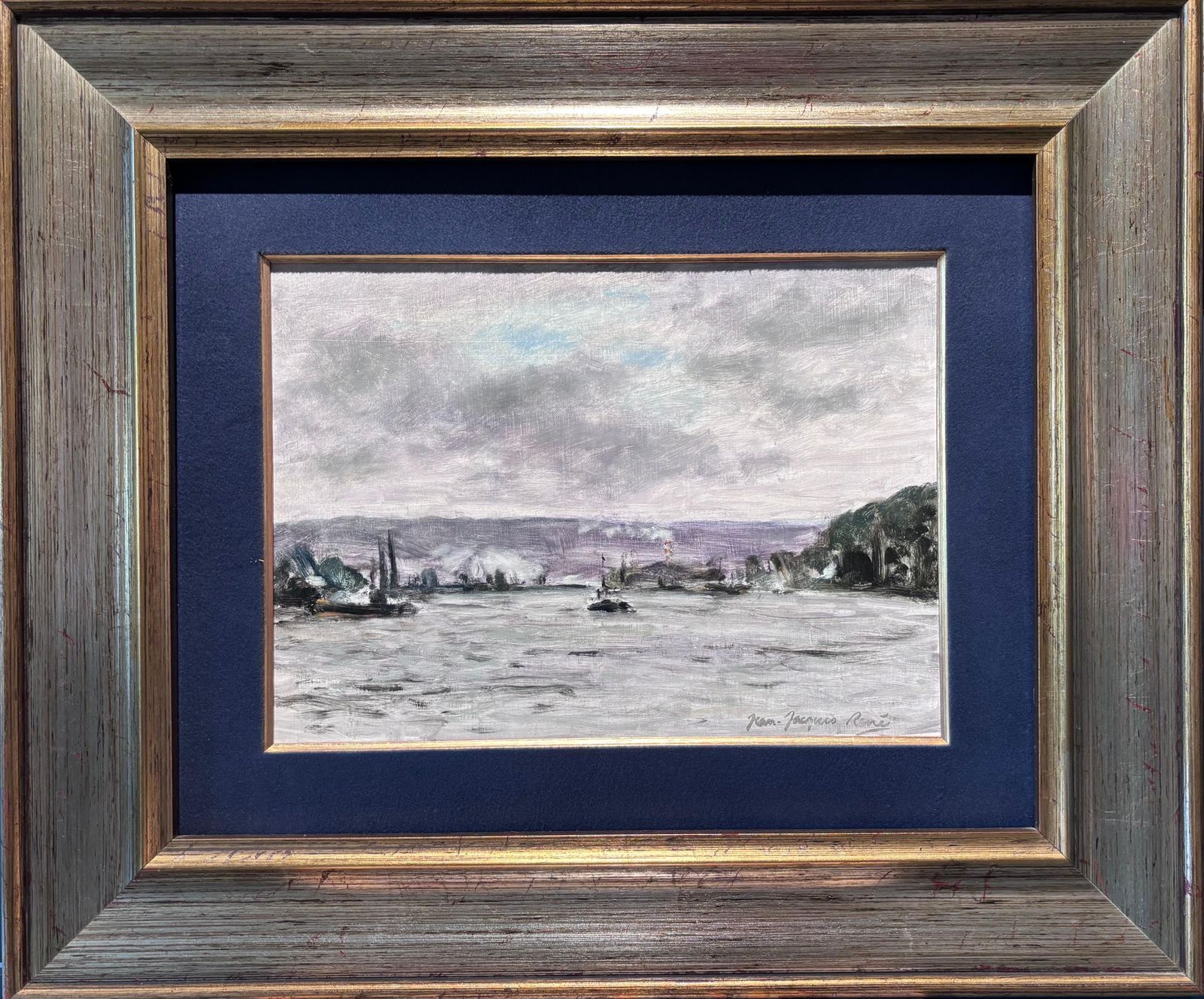 Jean Jacques Rene" La Seine Pres De Rouen" Olio Su Tela Cm. 24 X 33 19721972