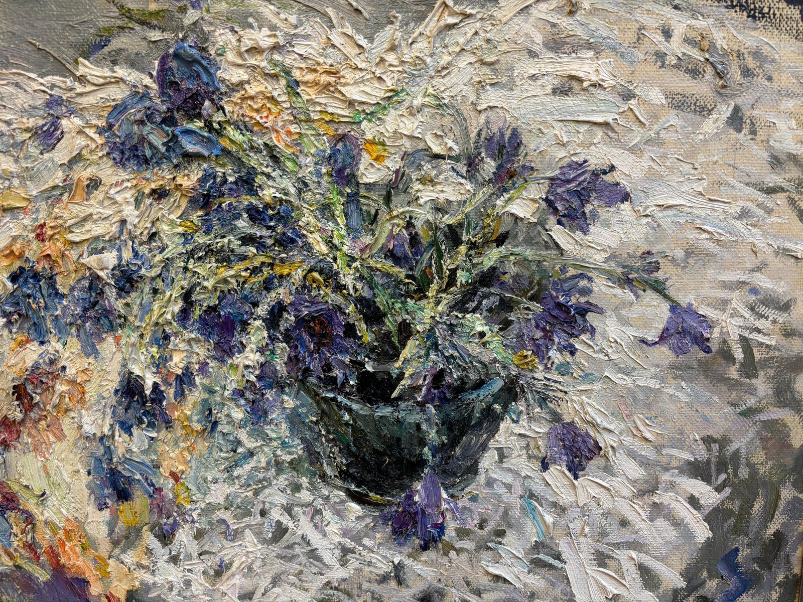 Georgij Moroz" Primi Fiori" Olio Su Tela Cm. 68 X 60  1990 photo furniture