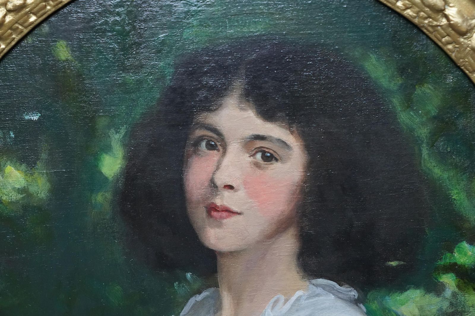 George Harcourtoval Portrait Of Girl With Blue Sash   Scottish Edwardian Art Oil Paintingcirca 1910 photo 4587.0