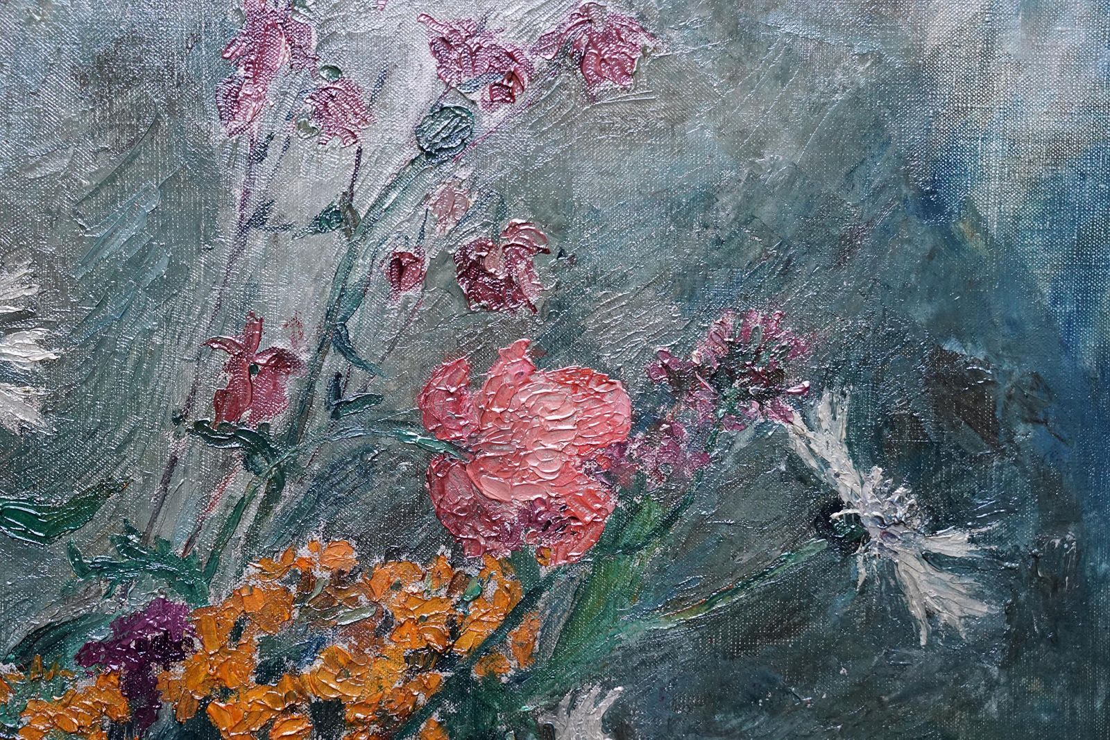 Grace Englishflowers In Blue Vase   British Slade School 30s Floral Still Life Oil Painting1930 photo 7000.0