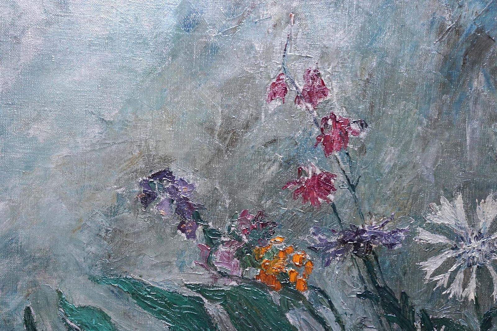 Grace Englishflowers In Blue Vase   British Slade School 30s Floral Still Life Oil Painting1930 photo buy