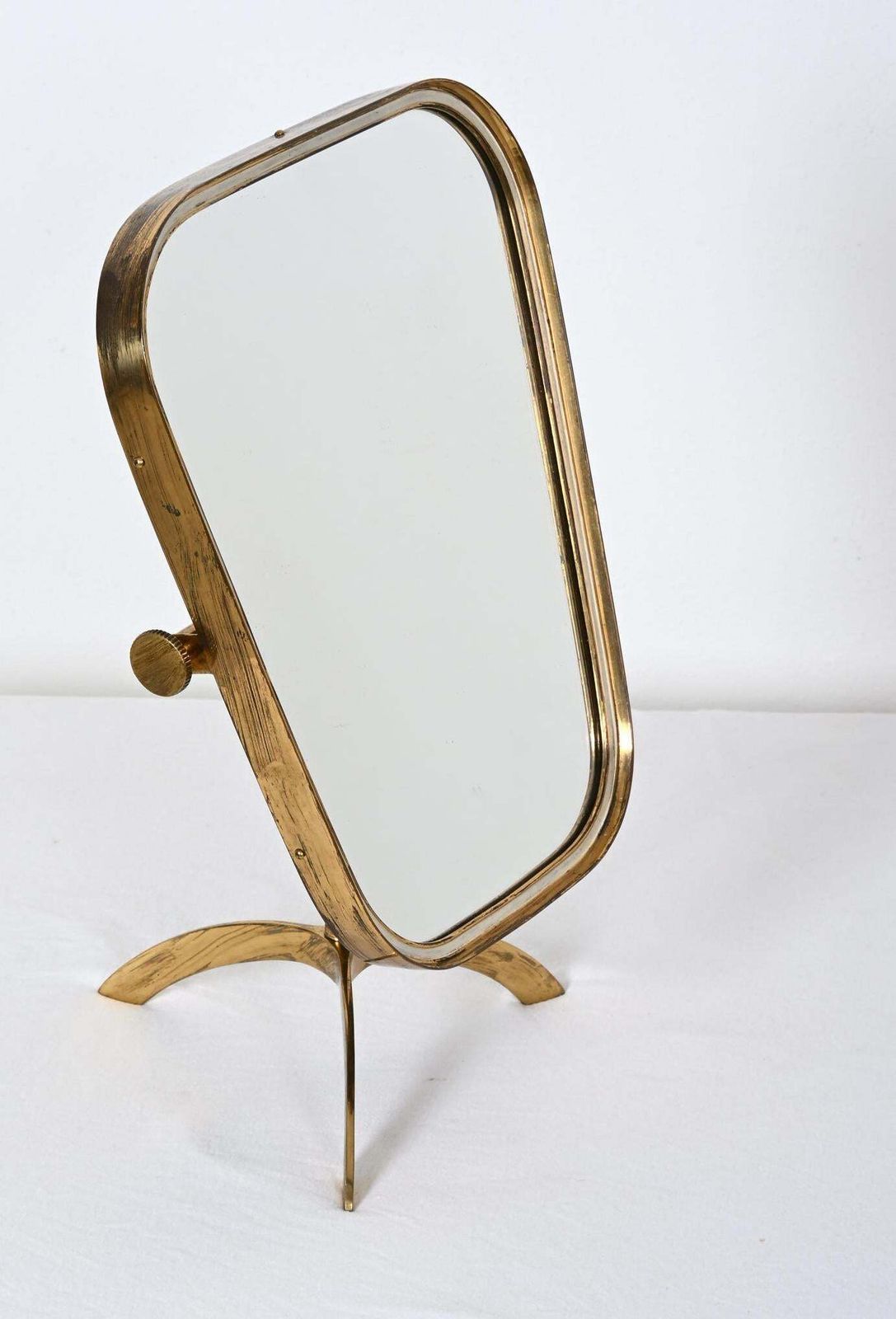Rare Large Midcentury Brass Vanity Mirror photo for sale