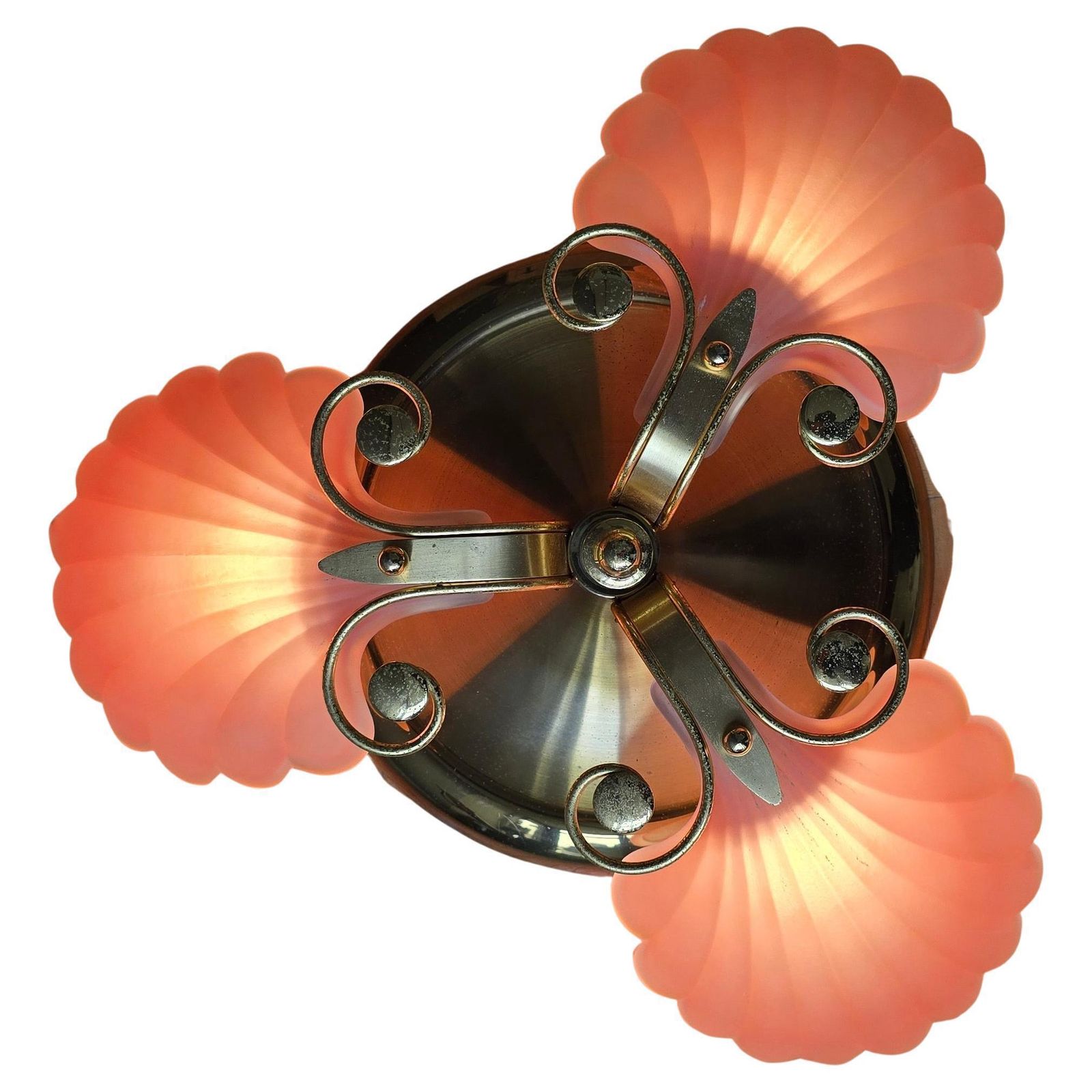 Rare Italian Mid Century Ceiling Light With Pink Shell Glass Shades And Gilt photo Lighting