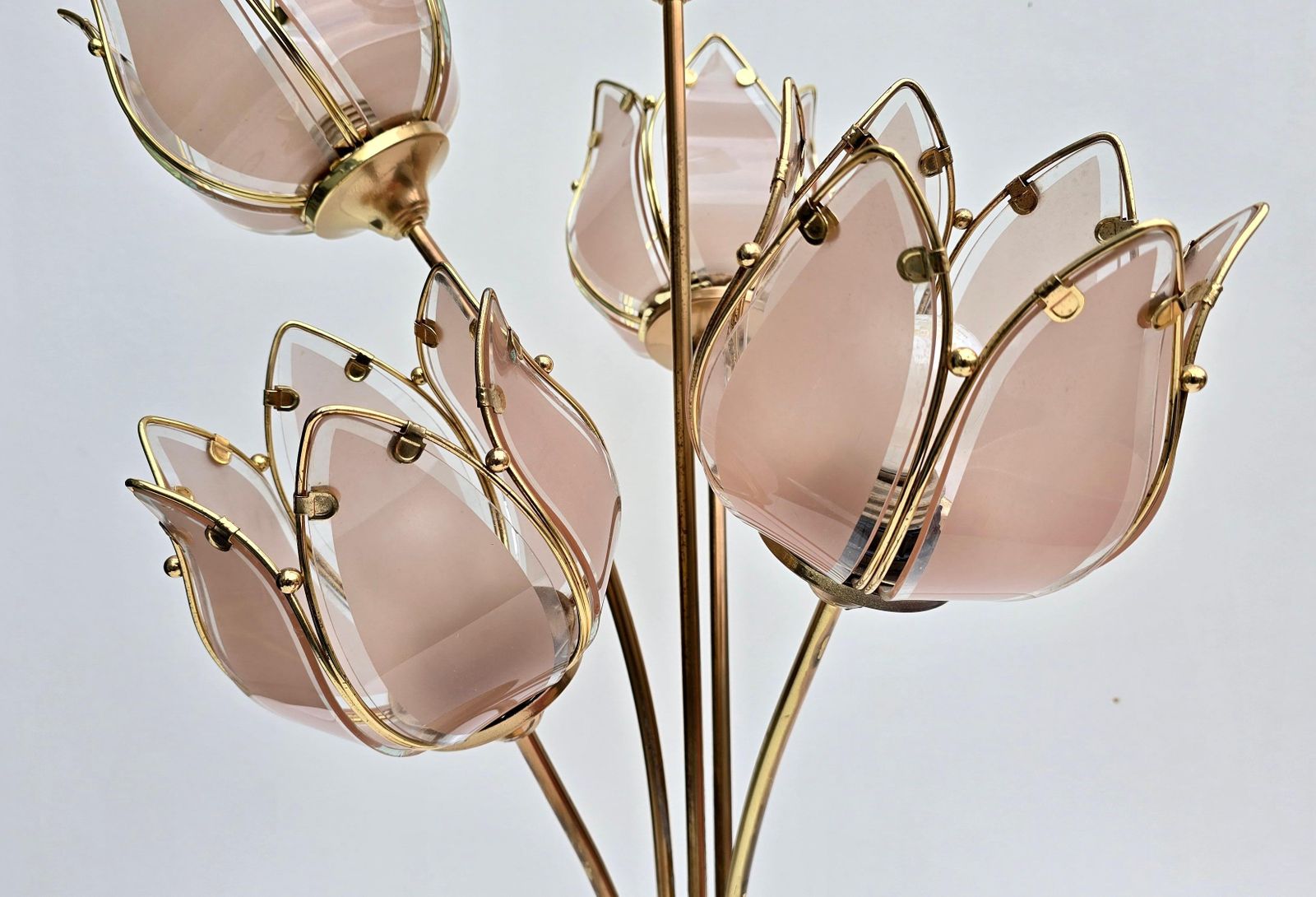 Italian Floral Glass And Brass Tulip Table Lamp, 1970s photo for sale