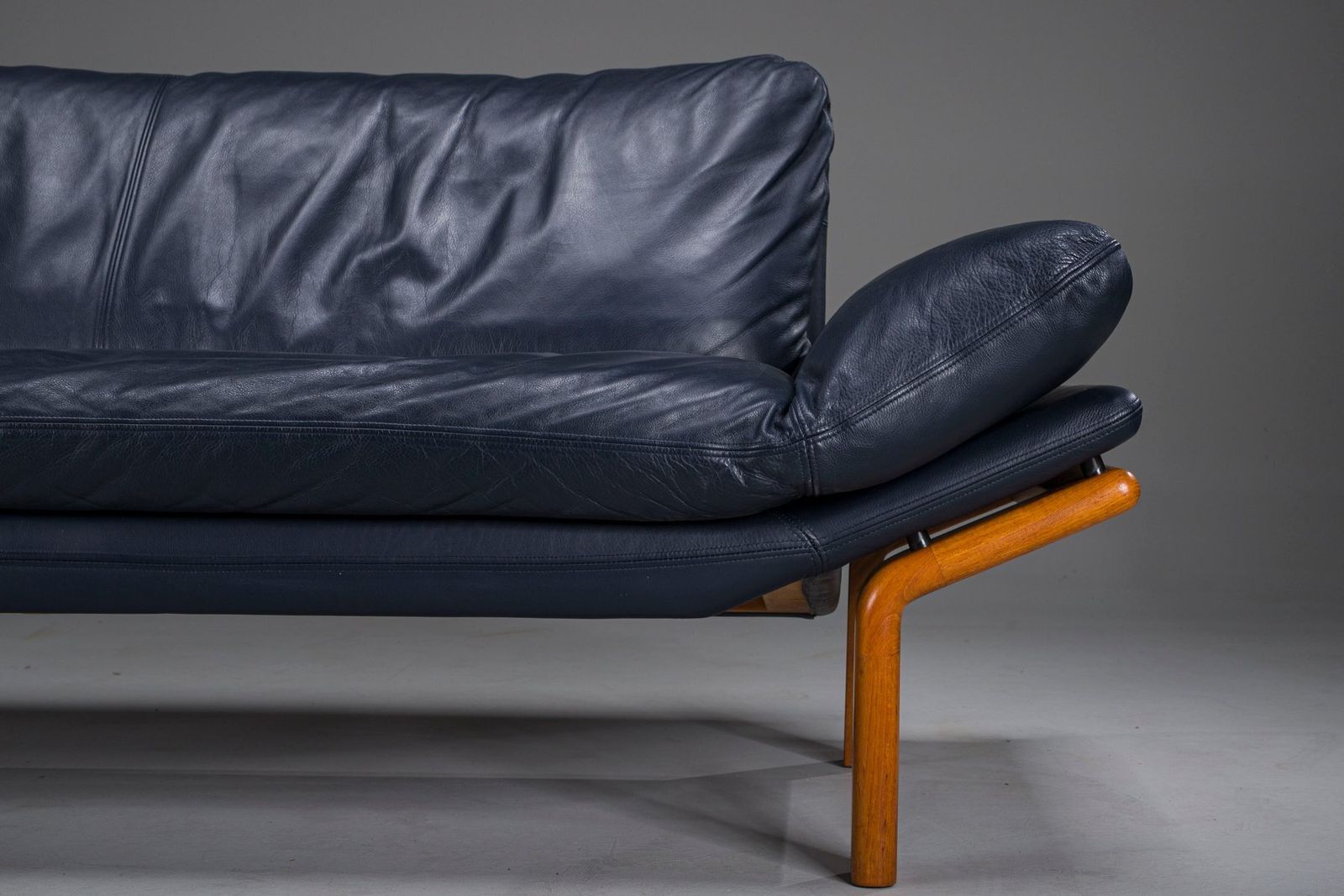 Danish 3 Seater Sofa In Teak And Navy Leather By Komfort, 1970s photo for sale