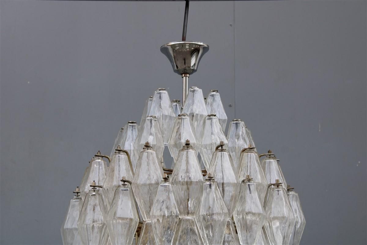 Round Murano Glass Venini Chandelier Poliedro 1950s Trasparent Italian Design photo for sale