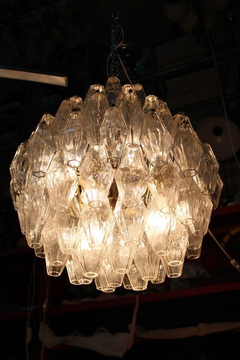 photo for sale Round Murano Glass Venini Chandelier Poliedro 1950s Trasparent Italian Design