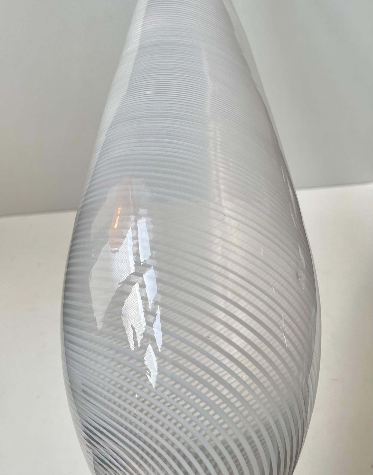 Tall & Lean White Swirl Art Glass Vase In The Style Of Dino Martens photo 809.0