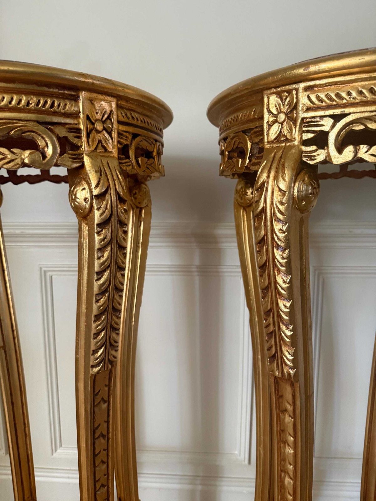 Pair Louis XVI French Tall Jardinières Plant Statue Stand Gilt Red Marble (H: 111 Cm) photo vinterior