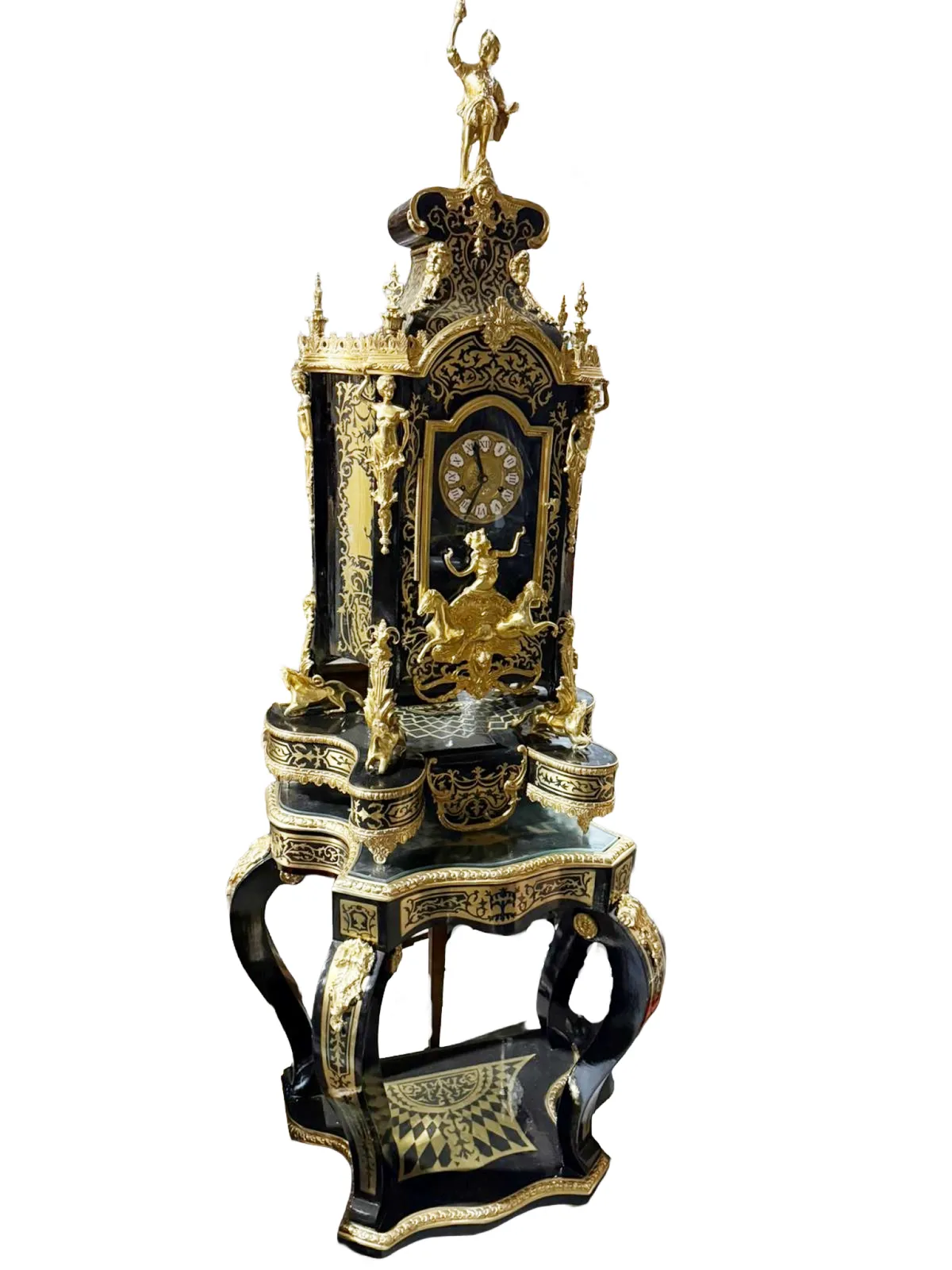 French Boulle Clock On Stand Louis XVI Gilt Inlay