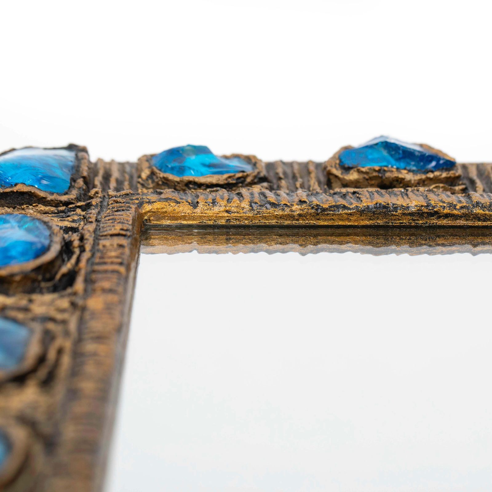 Italian Mid Century Brutalist Mirror Turquise Gold By Creaciones Gobesso, 1960s photo buy