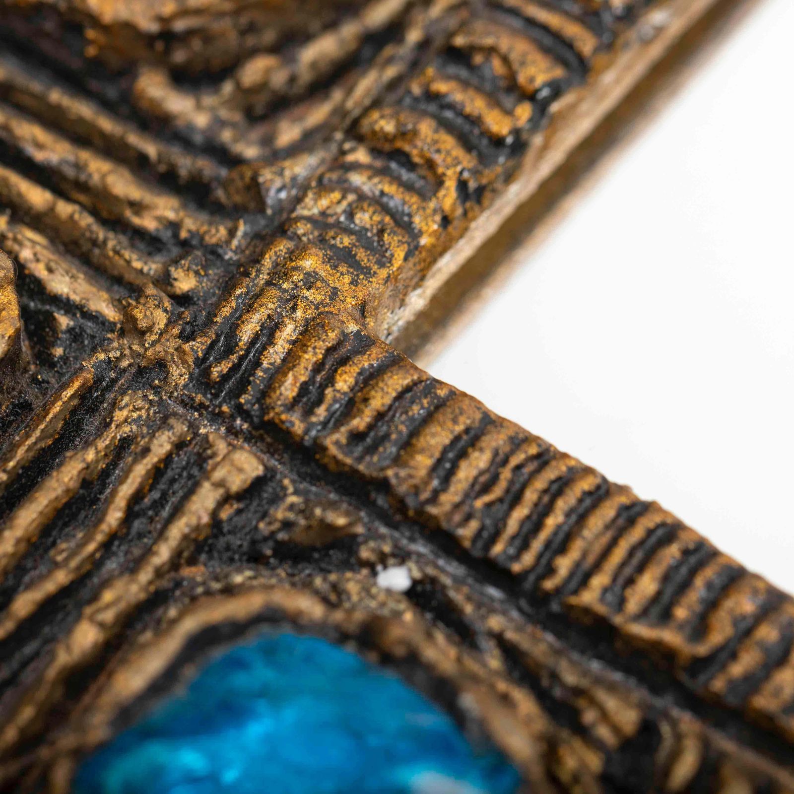 photo for sale Italian Mid Century Brutalist Mirror Turquise Gold By Creaciones Gobesso, 1960s