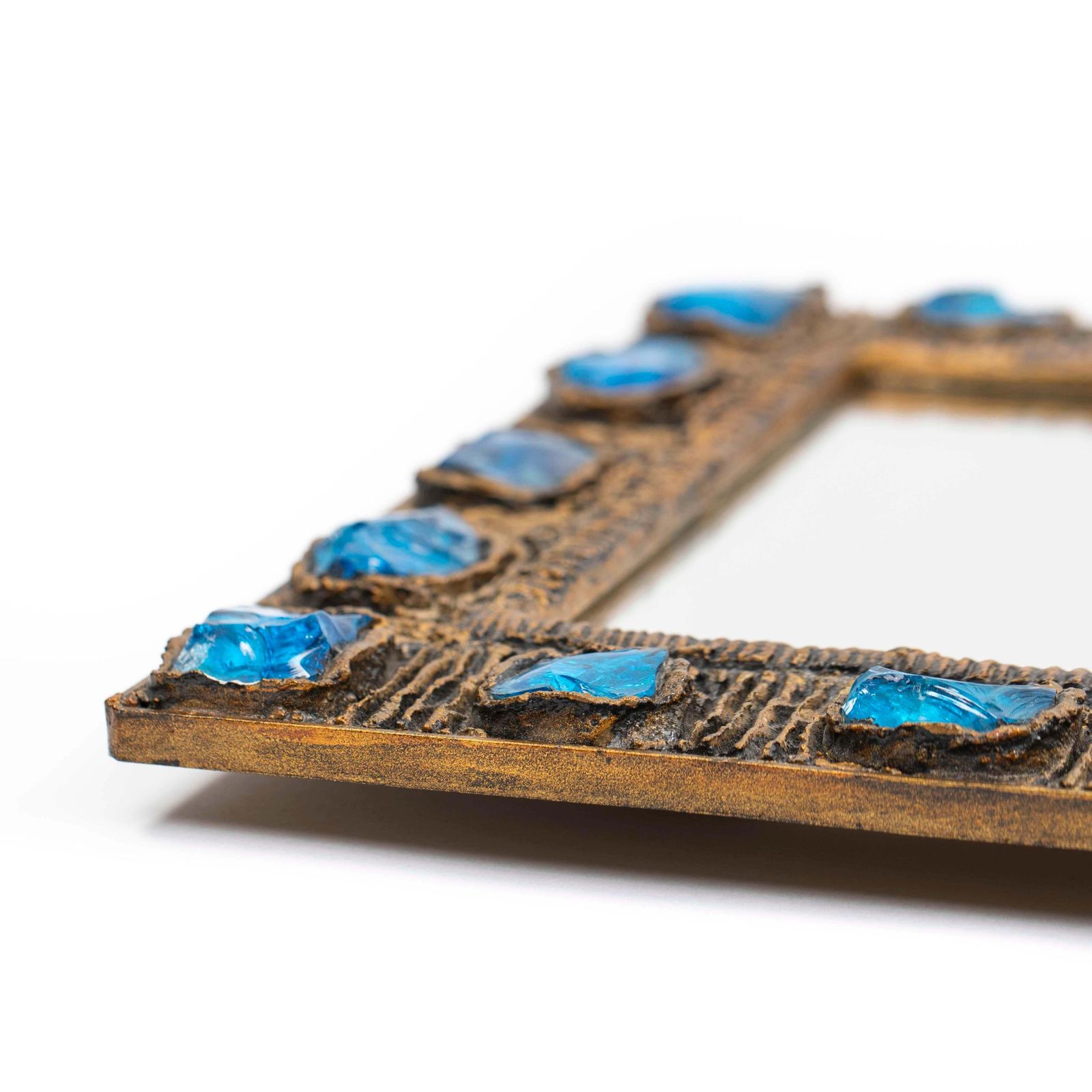2123.0 Italian Mid Century Brutalist Mirror Turquise Gold By Creaciones Gobesso, 1960s photo