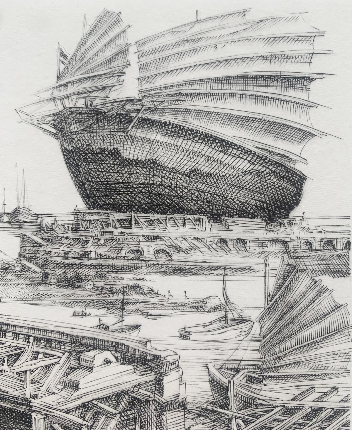 Krzysztof Skorczewski The Theseus's Ship, Figurative Copperplate Print, Mythology, Polish Artist 2021 photo vintage