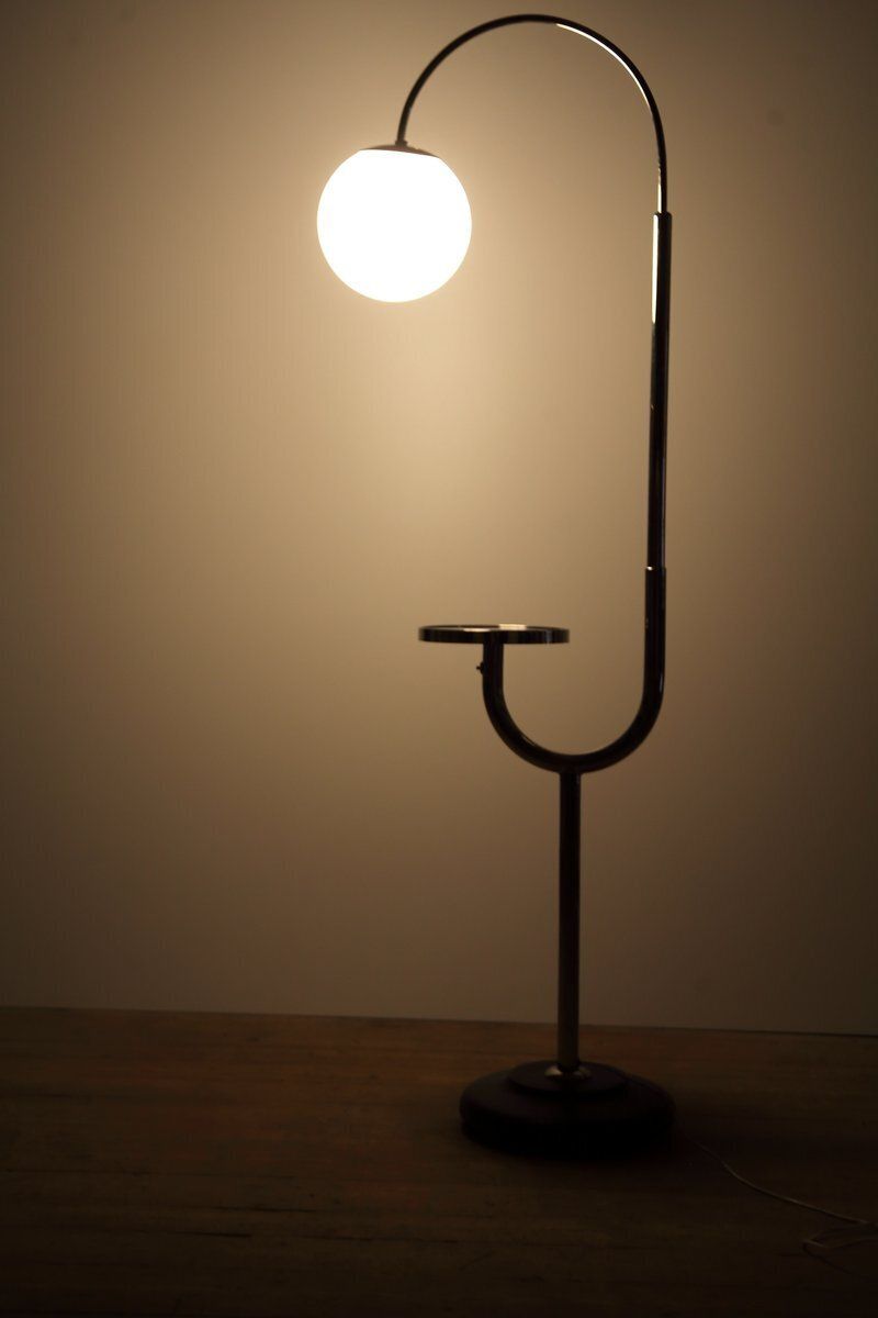 photo vinterior Modernistische Chromen Vloerlamp, Voormalig Tsjecho Slowakije, Jaren 1940