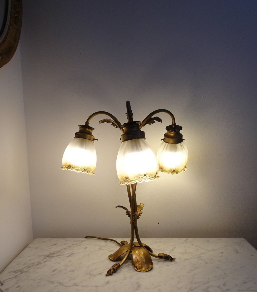 Vintage Art Nouveau Style Table Lamp In Brass photo for sale