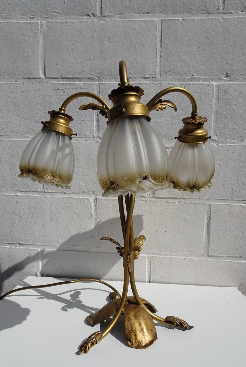 Lighting Vintage Art Nouveau Style Table Lamp In Brass photo