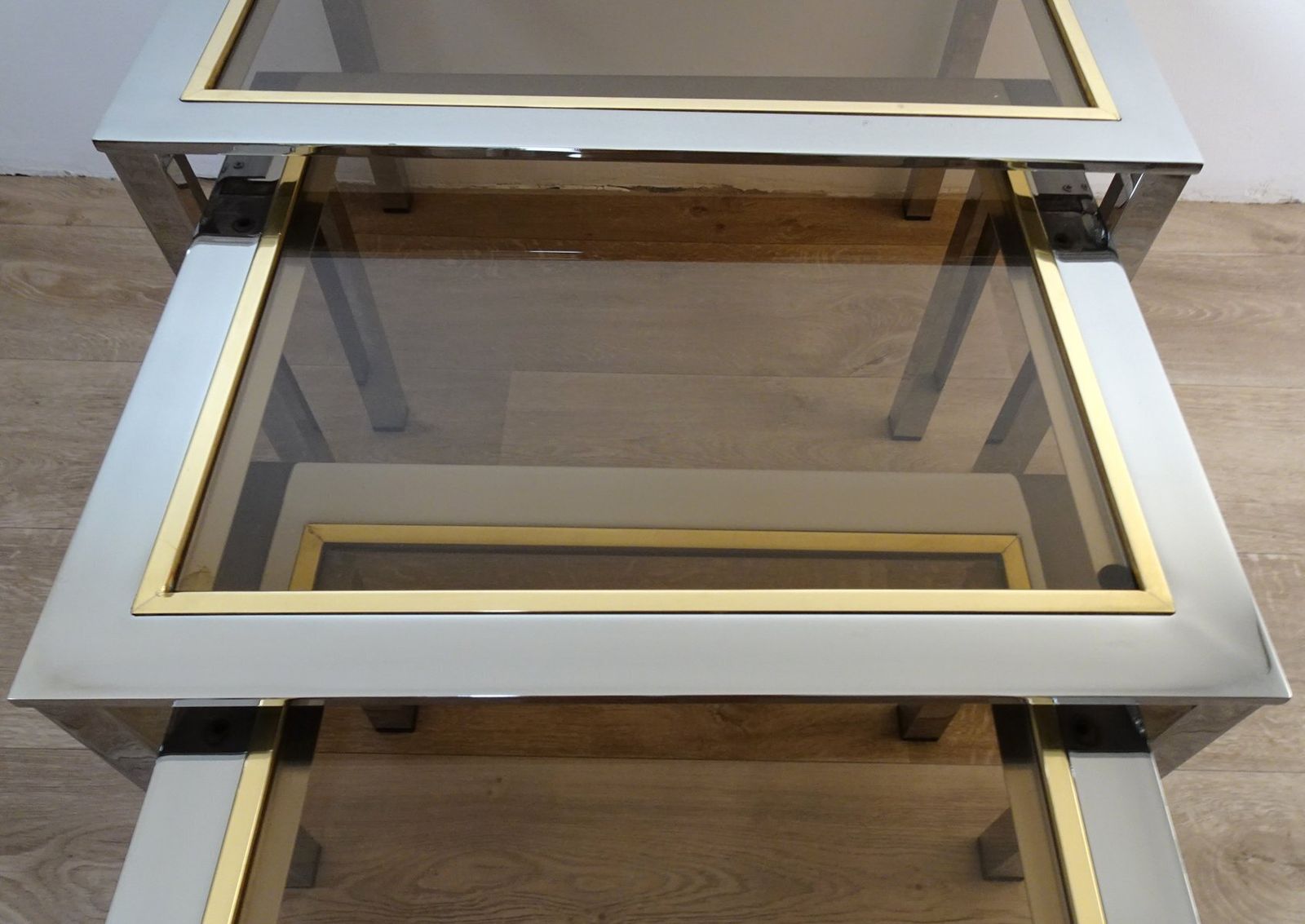 Vintage Italian Chrome Plated And Brass Nesting Tables, 1970s, Set Of 3 photo buy