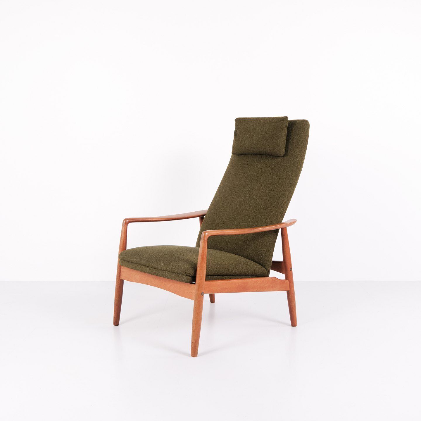 A Pair Of Lounge Chairs With Stool   Teak   Green Fabric   Alf Svensson   Fritz Hansen   1960s photo for sale