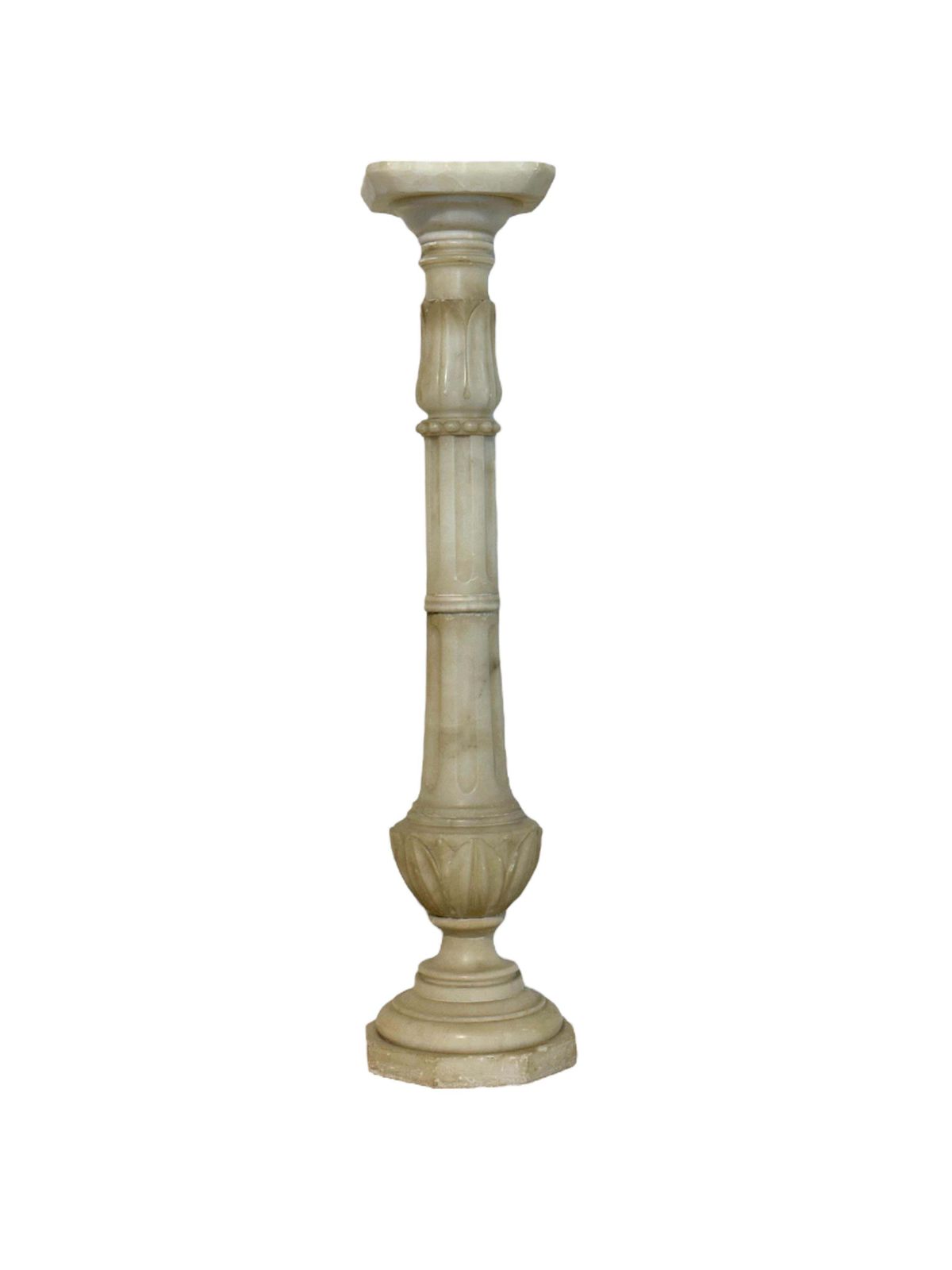 photo furniture Antique Alabaster Column Pedestal With Carved Motifs