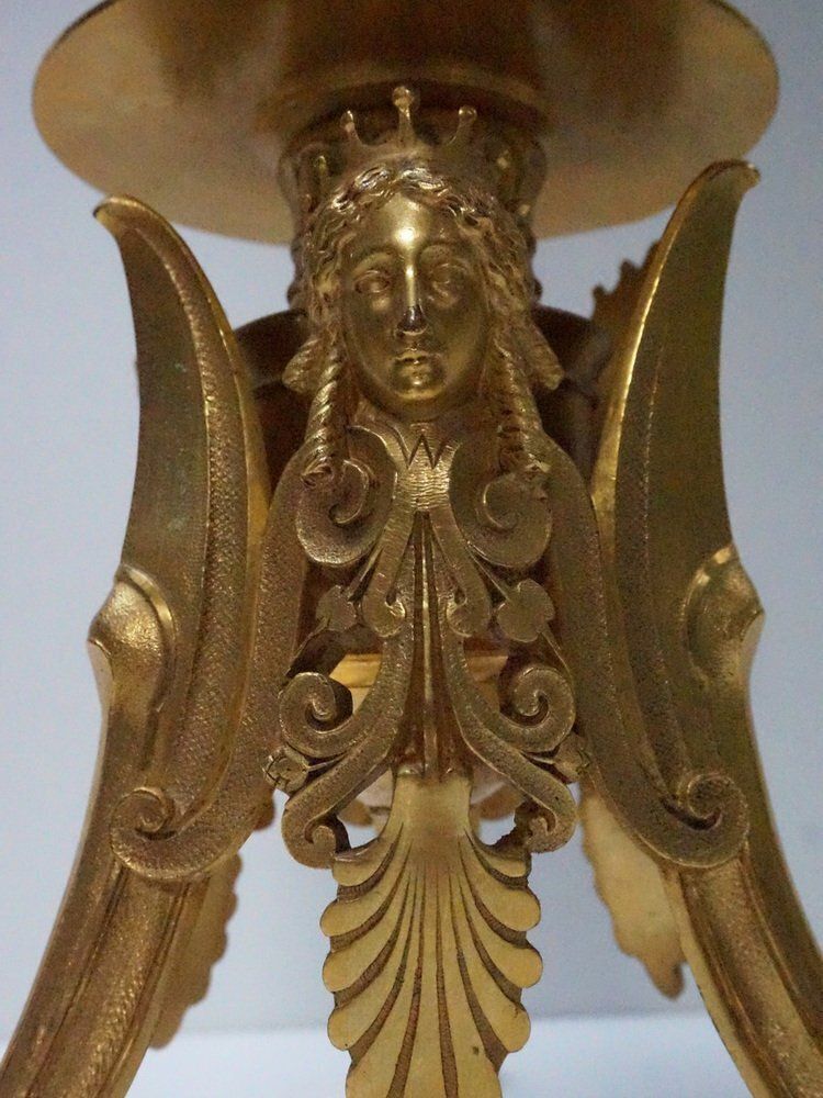 French Empire Neoclassical 7 Light Candelabra In Gilt Bronze And Crystal photo buy