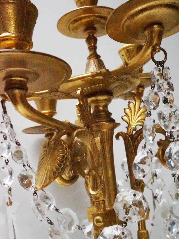 1444.0 French Empire Neoclassical 7 Light Candelabra In Gilt Bronze And Crystal photo