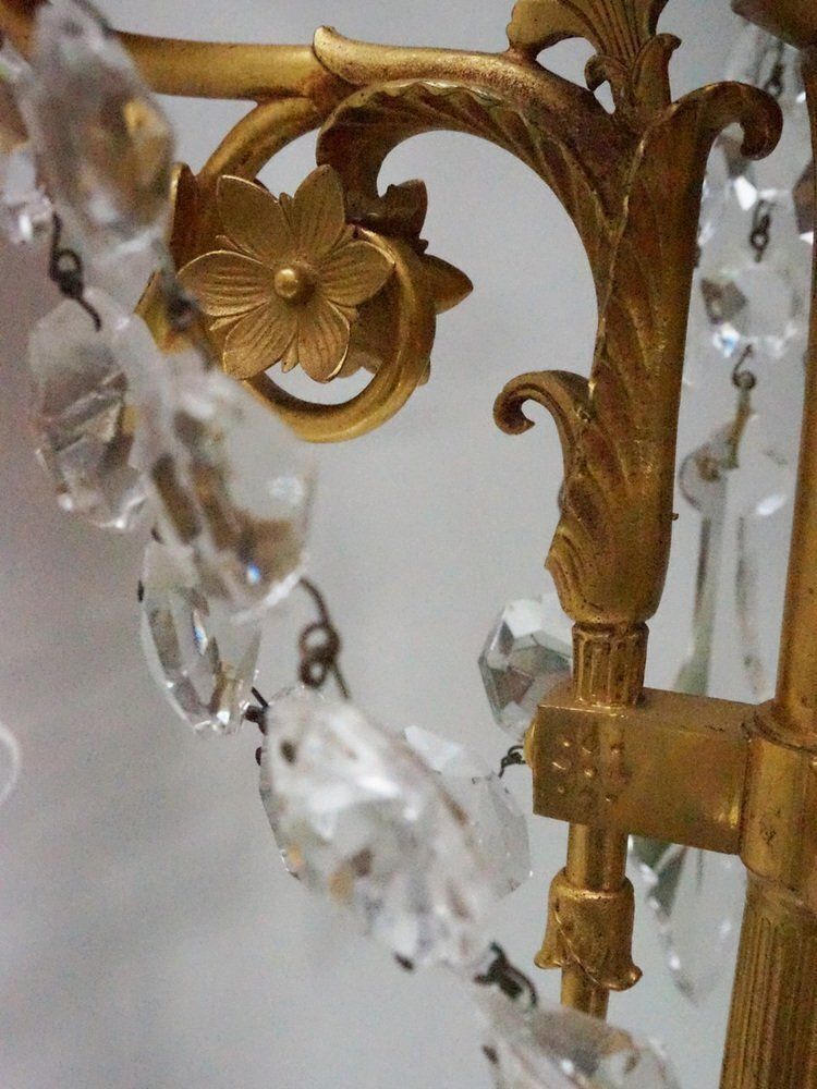 photo vintage French Empire Neoclassical 7 Light Candelabra In Gilt Bronze And Crystal