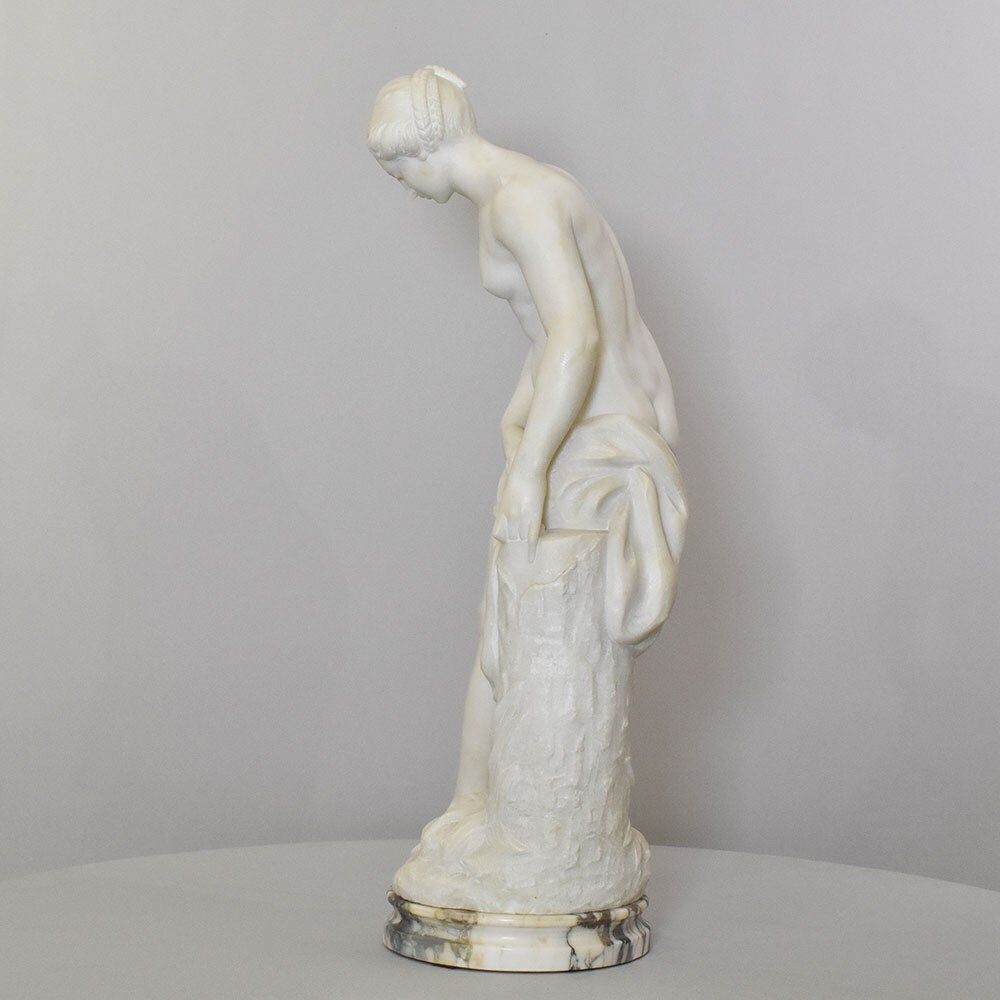 Antique Statues, Marble, Woman Sculpture, Young Girl Bathing, Signed Pugi, XIX Century. (Stma104) photo furniture