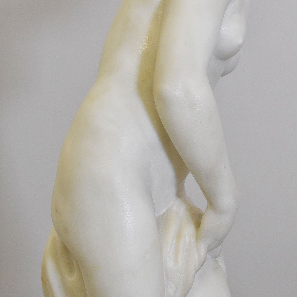 Antique Statues, Marble, Woman Sculpture, Young Girl Bathing, Signed Pugi, XIX Century. (Stma104) photo vinterior