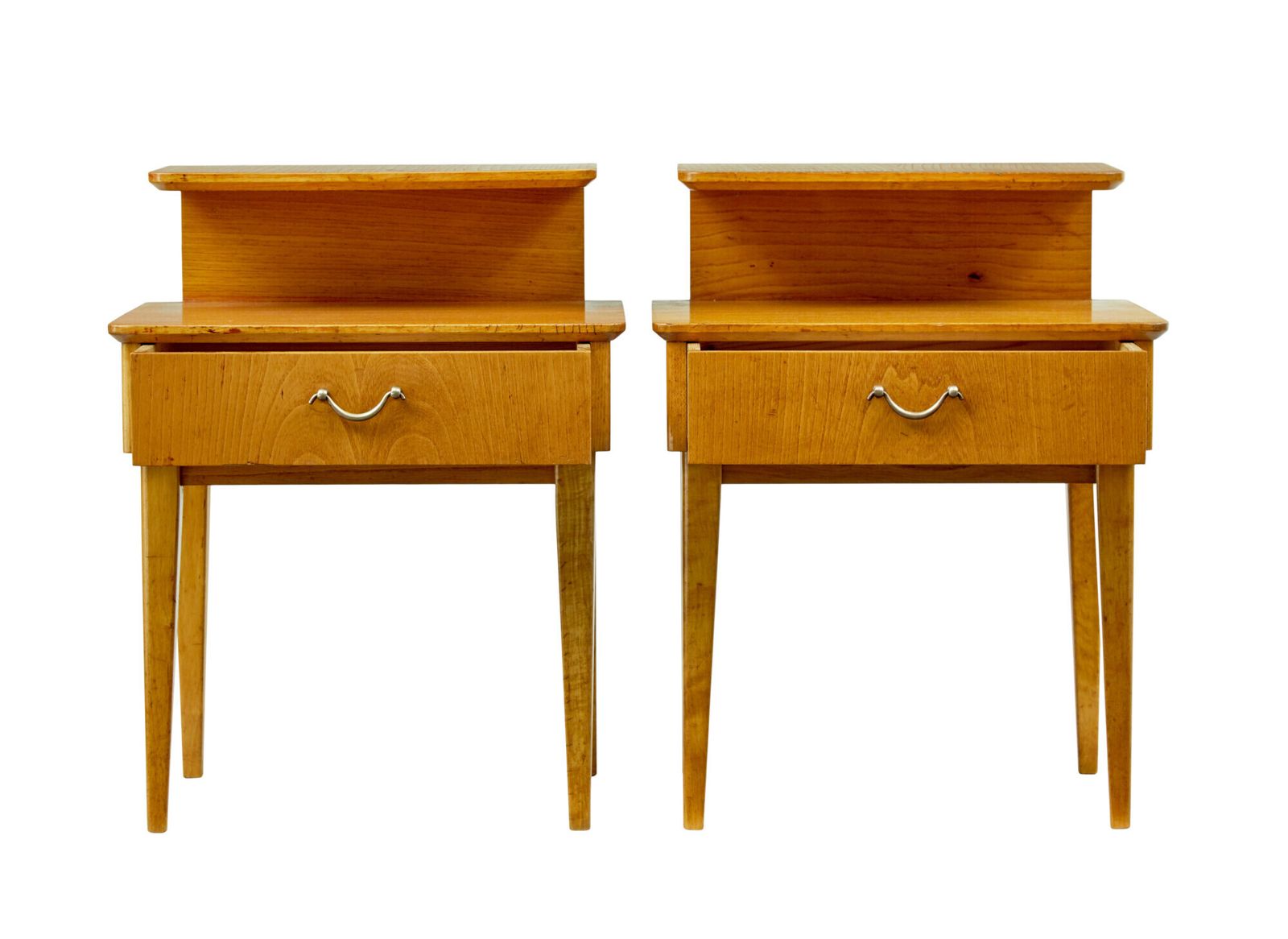 Mid Century Pair Of Scandinavian Elm Bedside Tables photo vintage