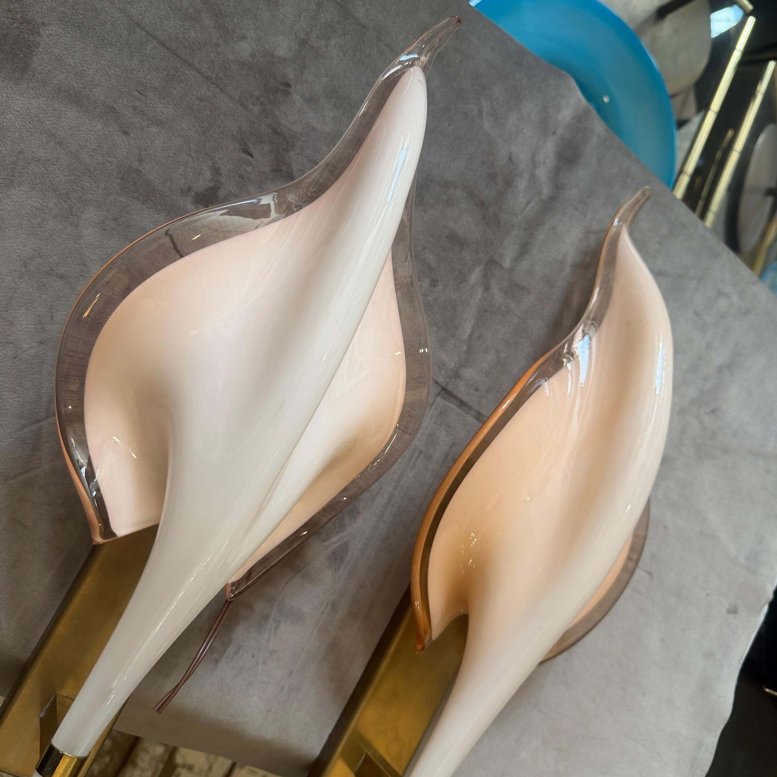 Two 1970s Mid Century Modern Pink Murano Glass Leaf Wall Sconces By Franco Luce photo for sale