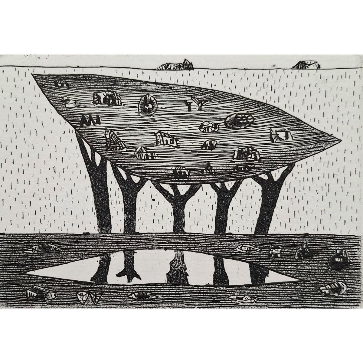Jerzy Dmitruk Childhood Sky   21st Century, Contemporary Etching, Black And White 2011 photo for sale