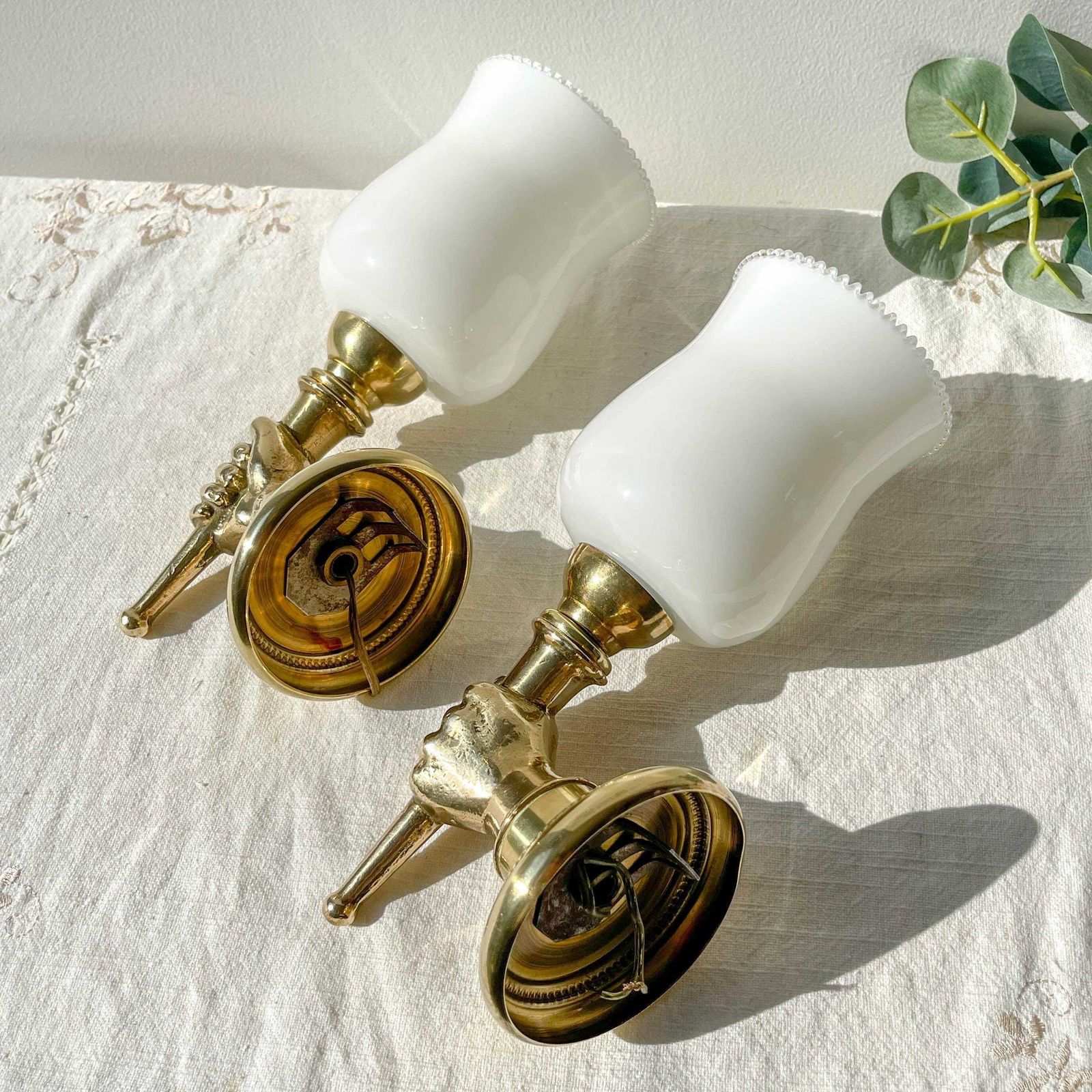 Lighting Pair Of Vintage Brass Hand Torch Wall Sconces, Attributed To Maison Jansen, France 1960s photo