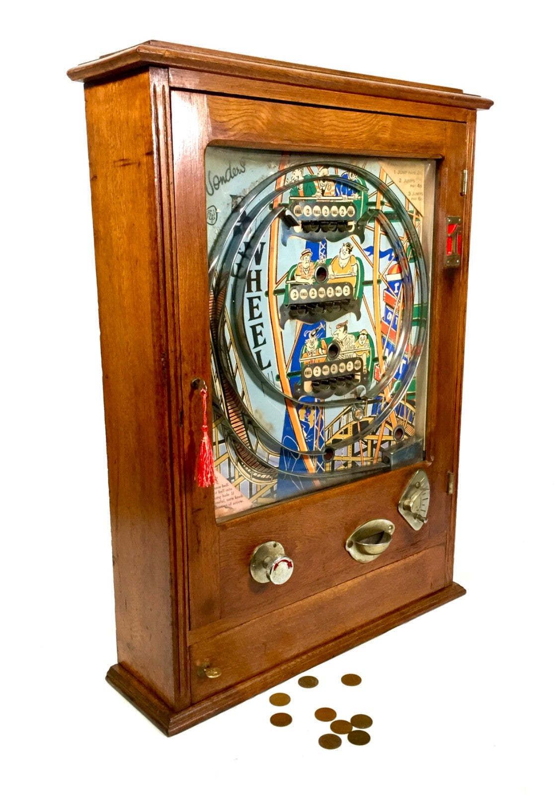 Antique Giant 1950s Big Wheel By Wondermatics Arcade Coin Operated Penny Machine