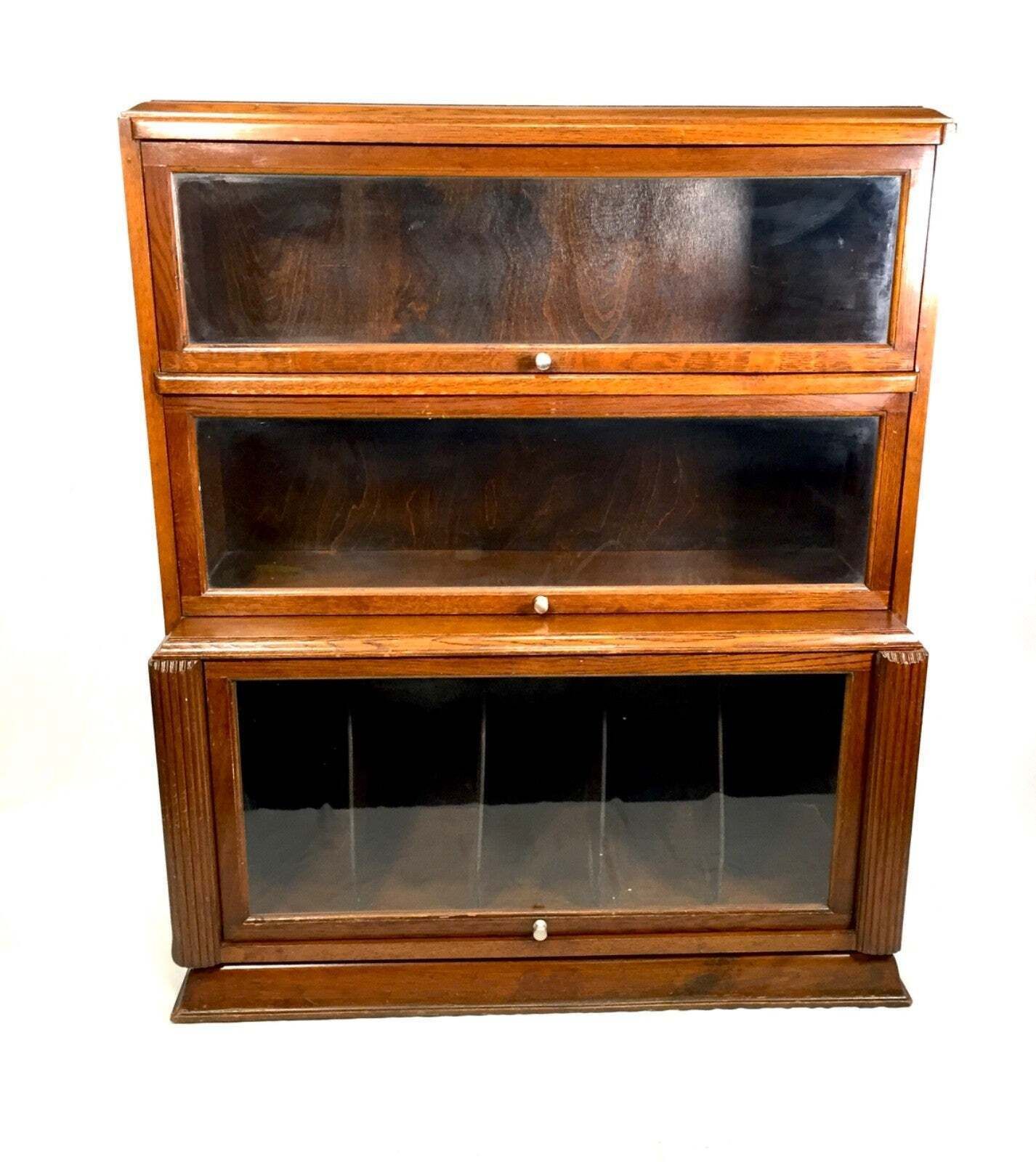 photo furniture Antique 1950s Wooden Display Barristers Style Bookcase Cabinet With Glazed Doors