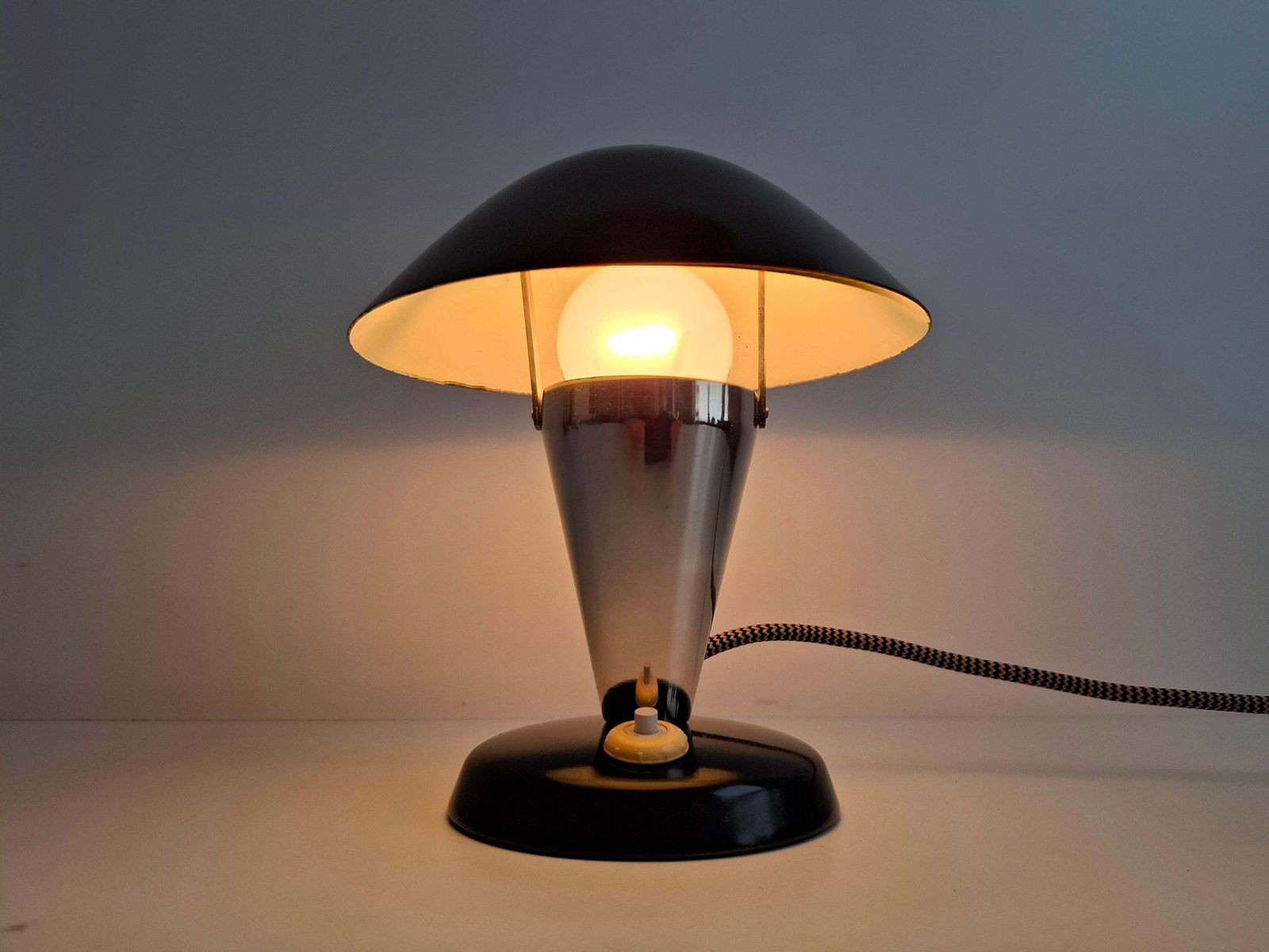 Bauhaus Mushroom Table Lamp With Adjustable Shade, Czechoslovakia, 1930s photo for sale