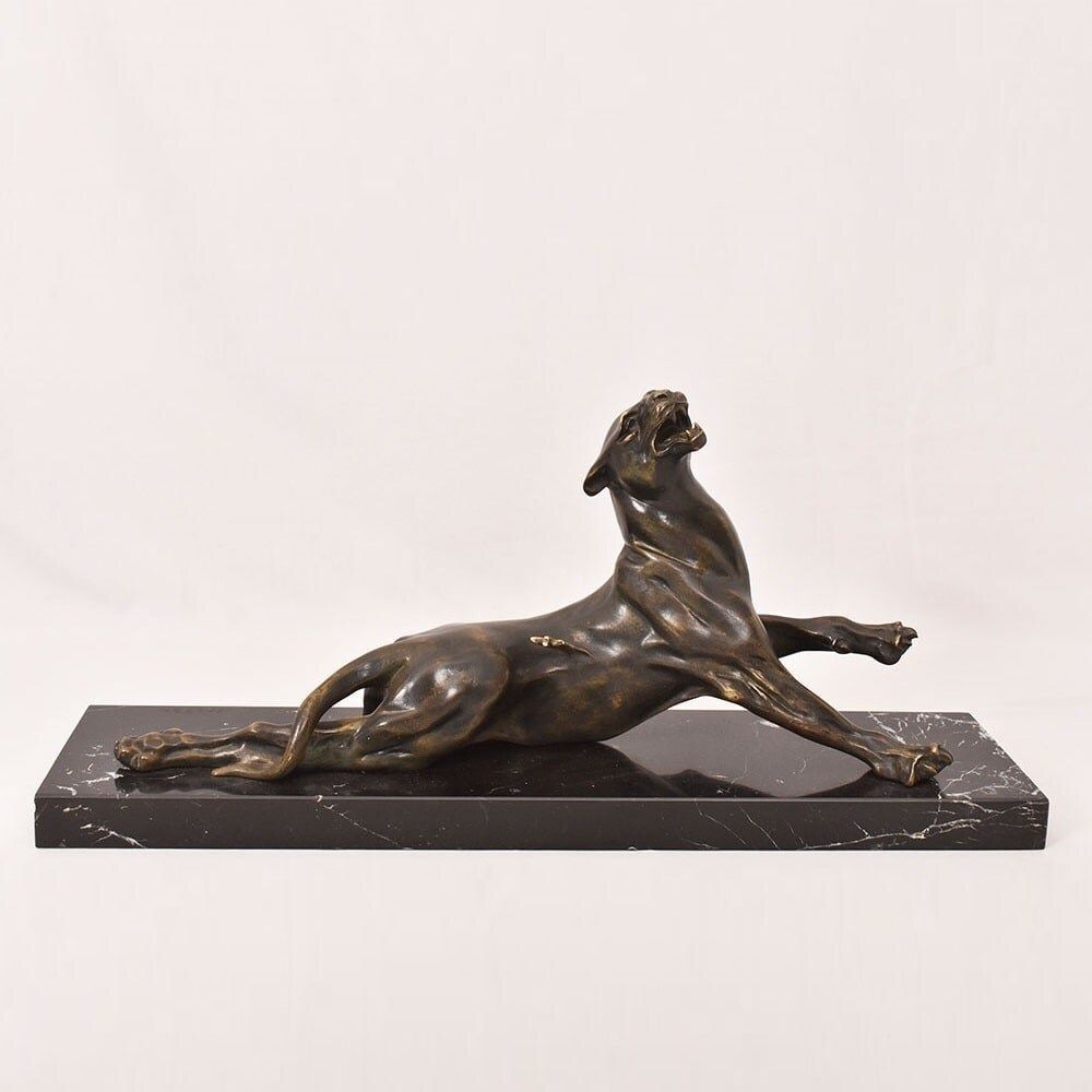 Antique Bronze Statues, Charles Valton, XIX Century, Wounded Lioness.