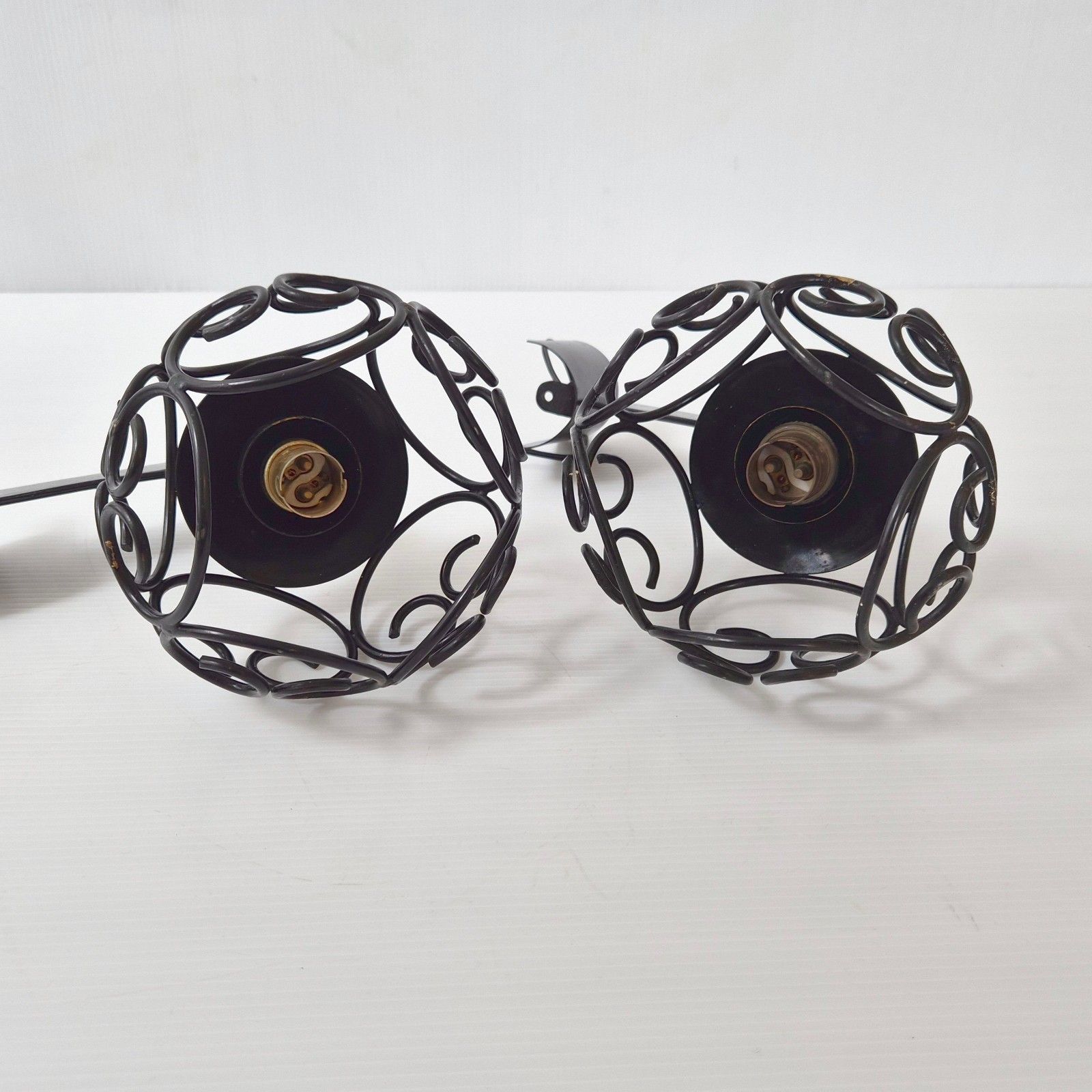 photo furniture Pair Of Vintage 1950s Black Lacquer Metal & Gold Brass Sconces 50s Rockabilly