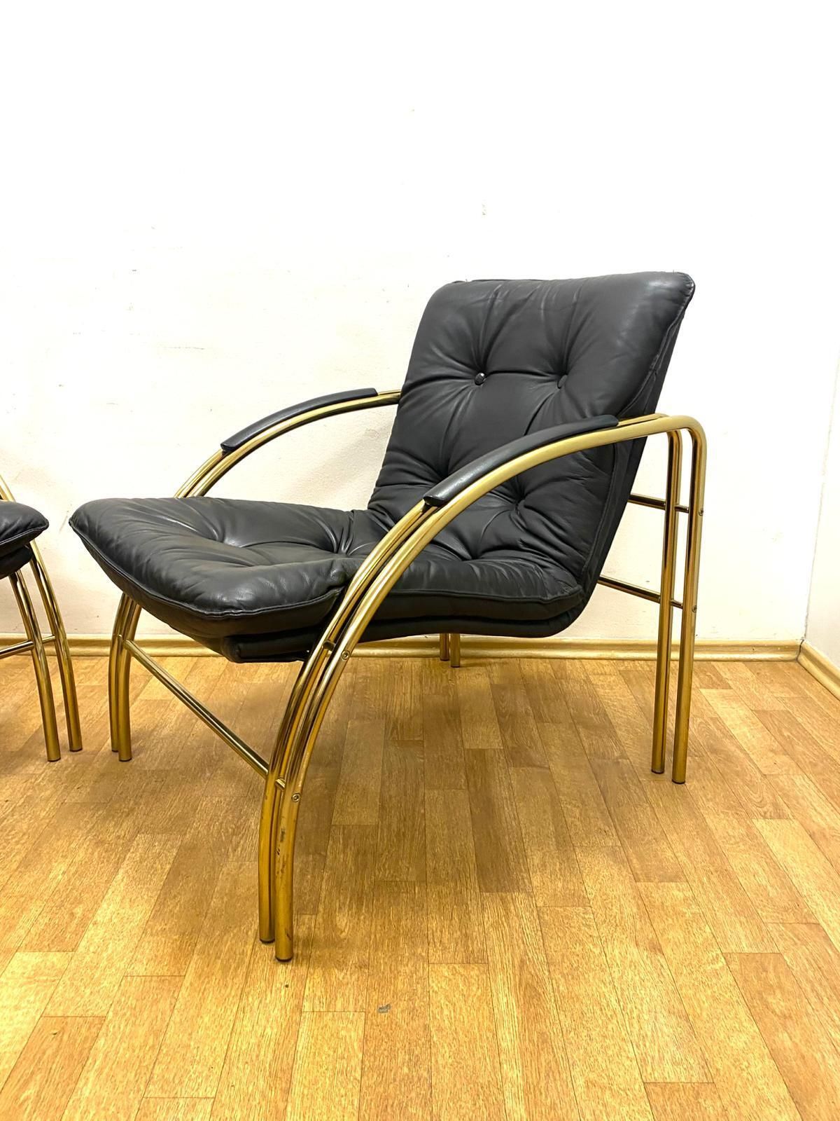 Vintage Leren En Metalen Fauteuils, Jaren 1990, Set Van 2 photo vinterior