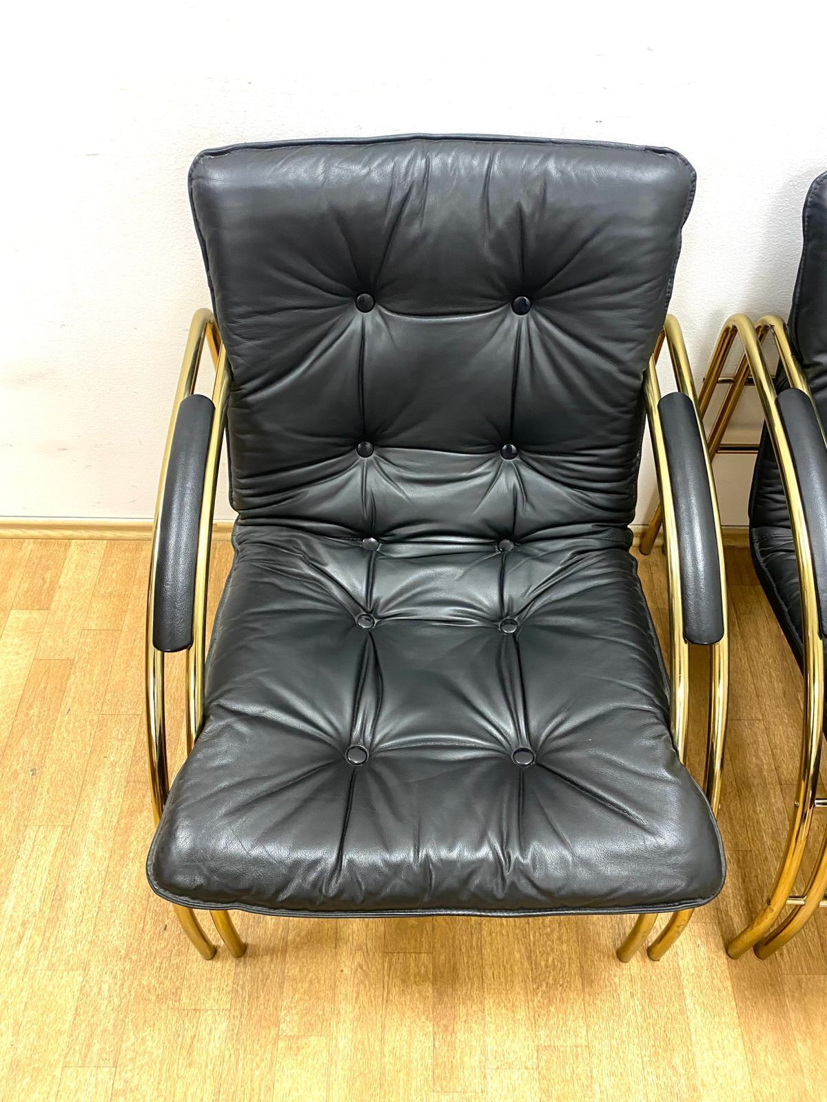 Vintage Leather And Metal Armchairs, 1990s, Set Of 2 photo buy