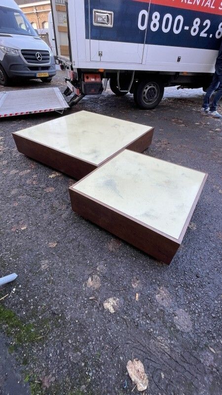 photo vintage Jef Verbrak, Set Of 2 Coffee Tables (Paintings) In Wenge Wood, Minimalist Modernist Design, Ca 1970